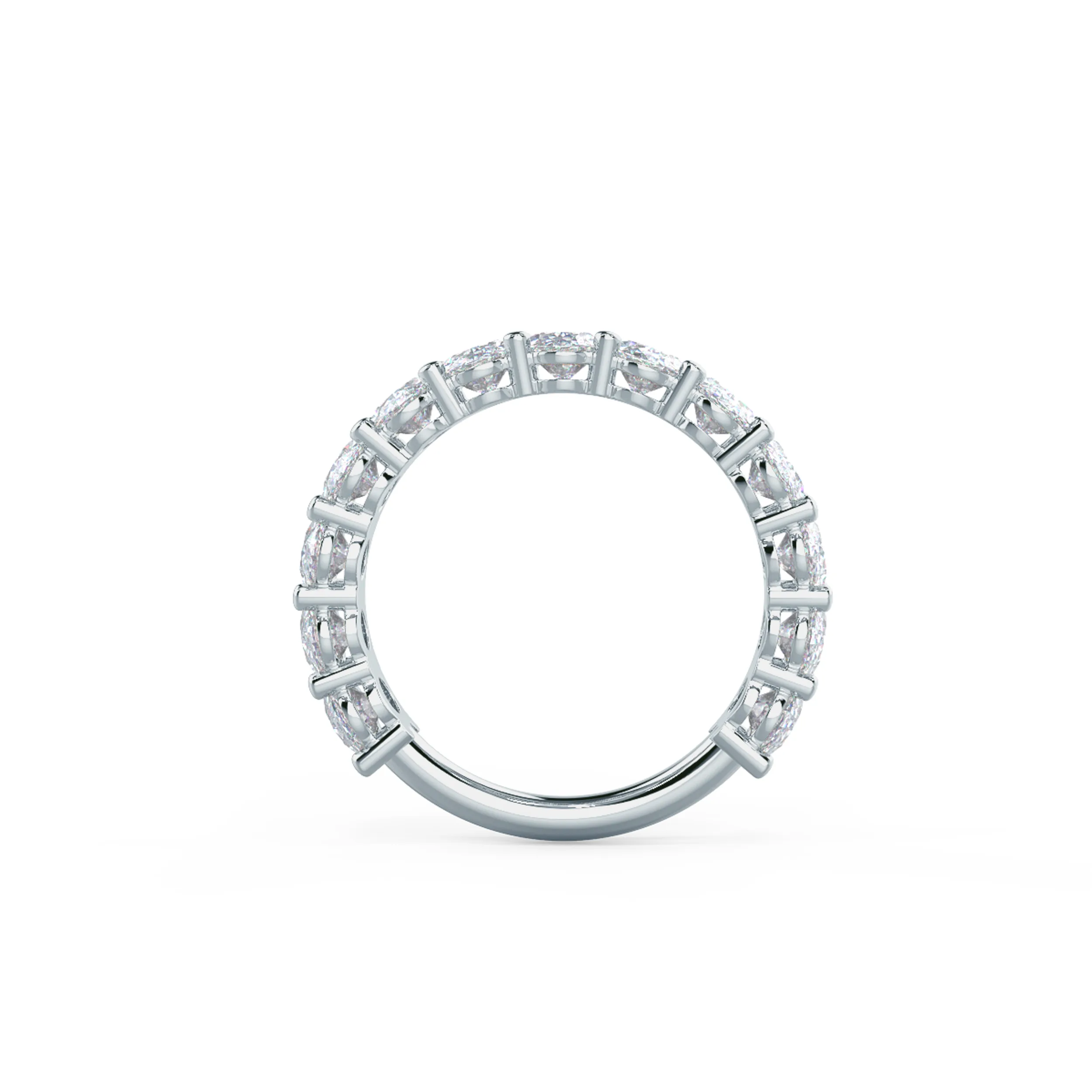 4.0 ct Lab Created Diamonds set in 18k White Gold Oval Basket Three Quarter Band (Profile View)