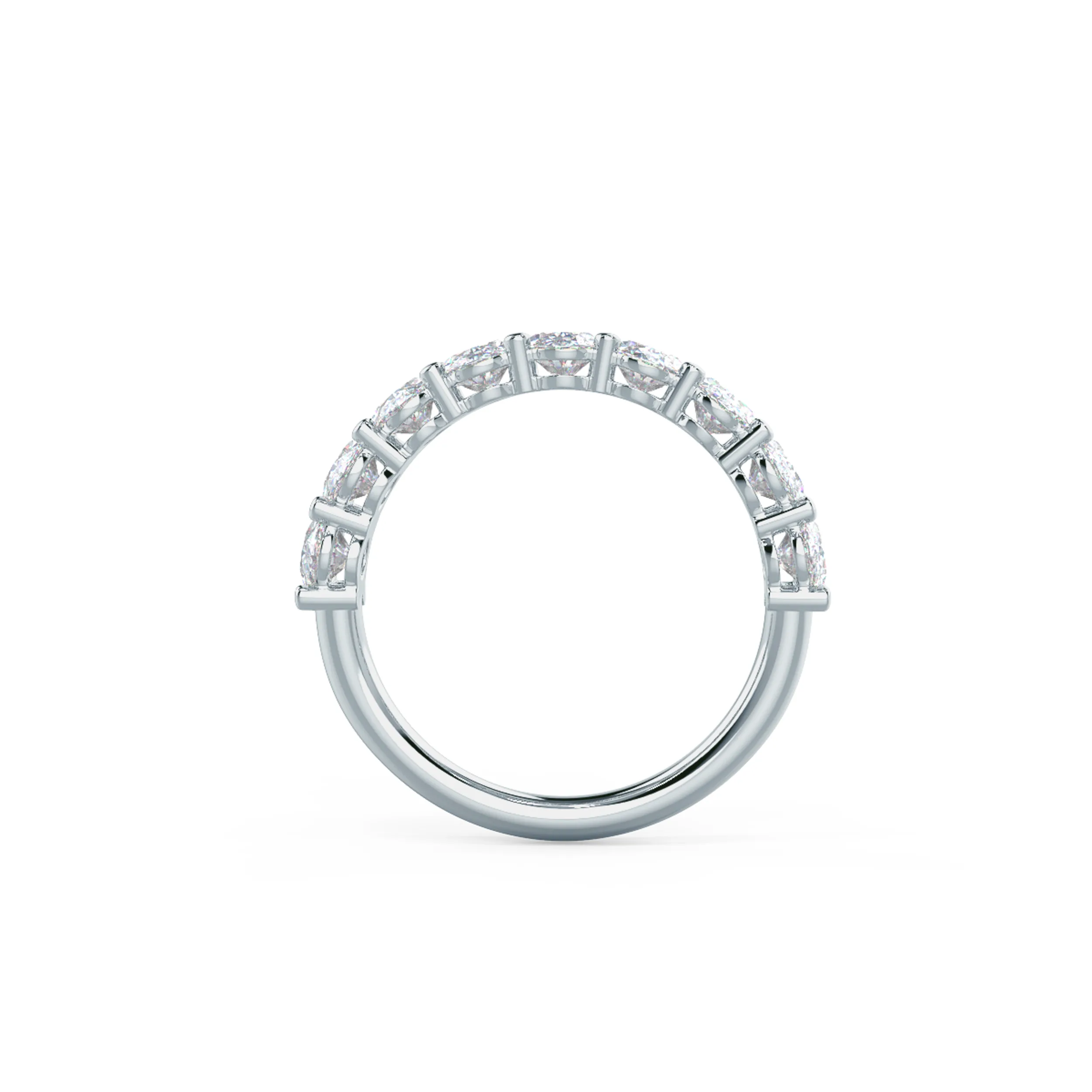 2.5 ct Synthetic Diamonds Oval Basket Half Band in 18k White Gold (Profile View)