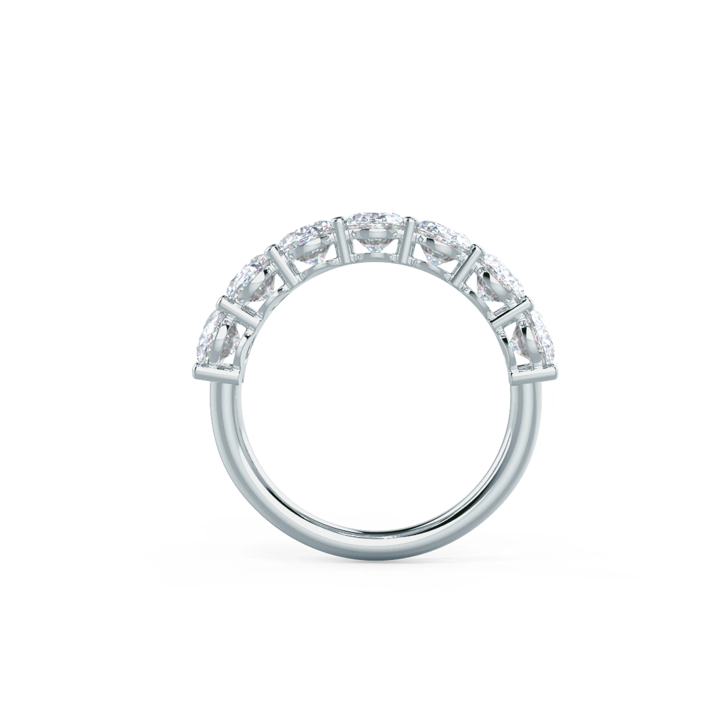 18k White Gold Oval Basket Seven Stone featuring High Quality 2.8 ct Lab Diamonds (Profile View)