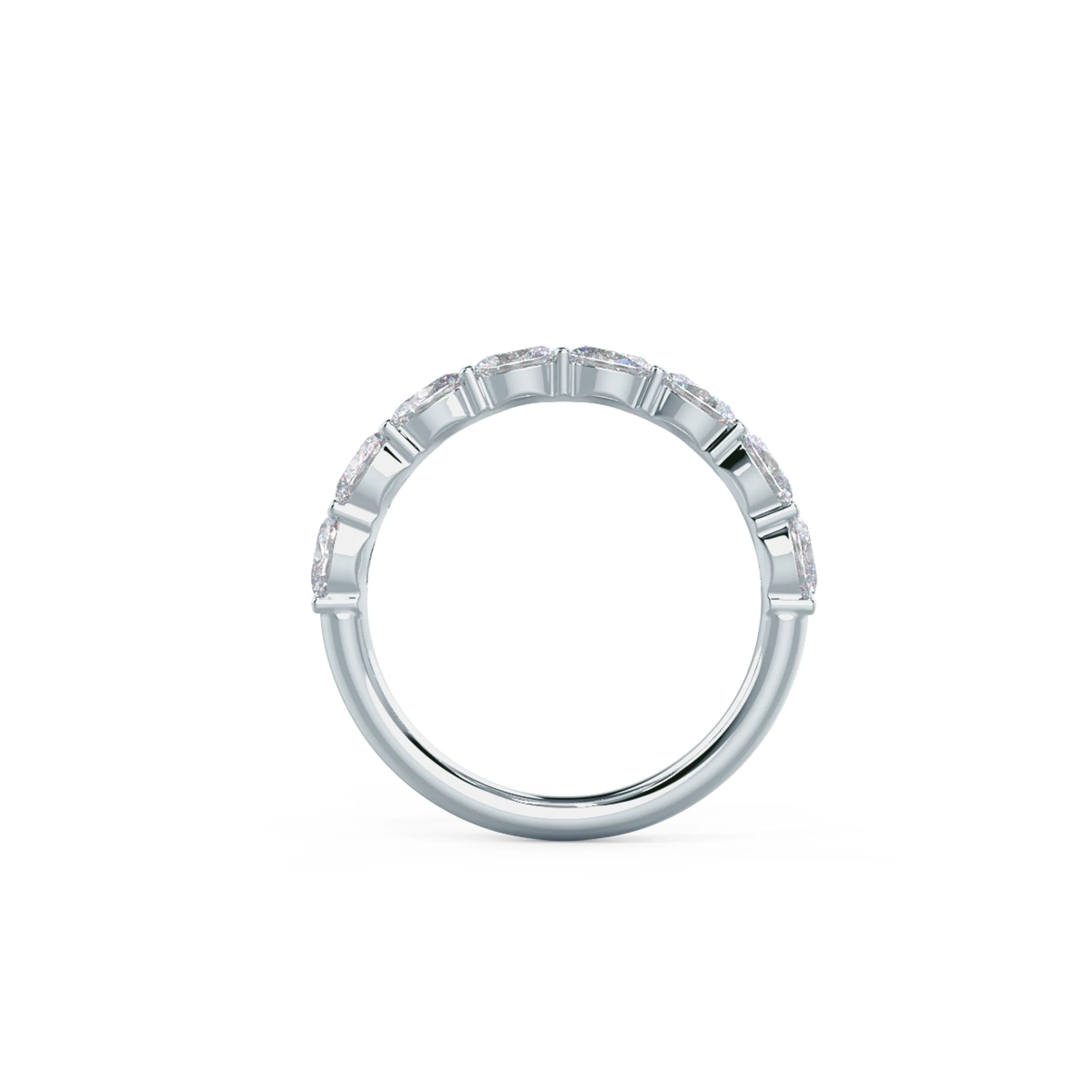 Hand Selected 0.8 Carat Man Made Diamonds set in White Gold Oval East-West Half Band (Profile View)