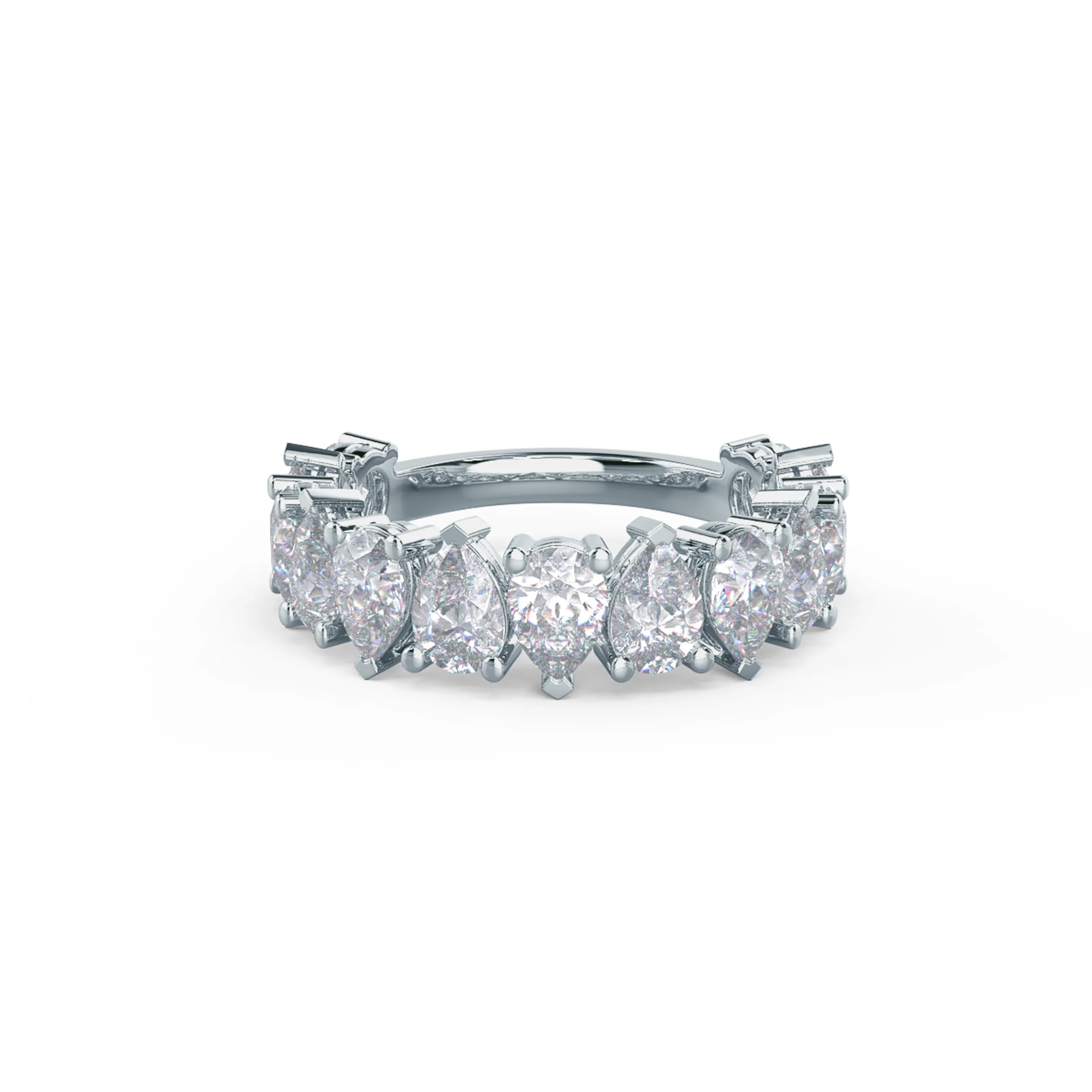 High Quality 2.75 ct Man Made Diamonds set in 18k White Gold Pear Alternating Three Quarter Band (Main View)