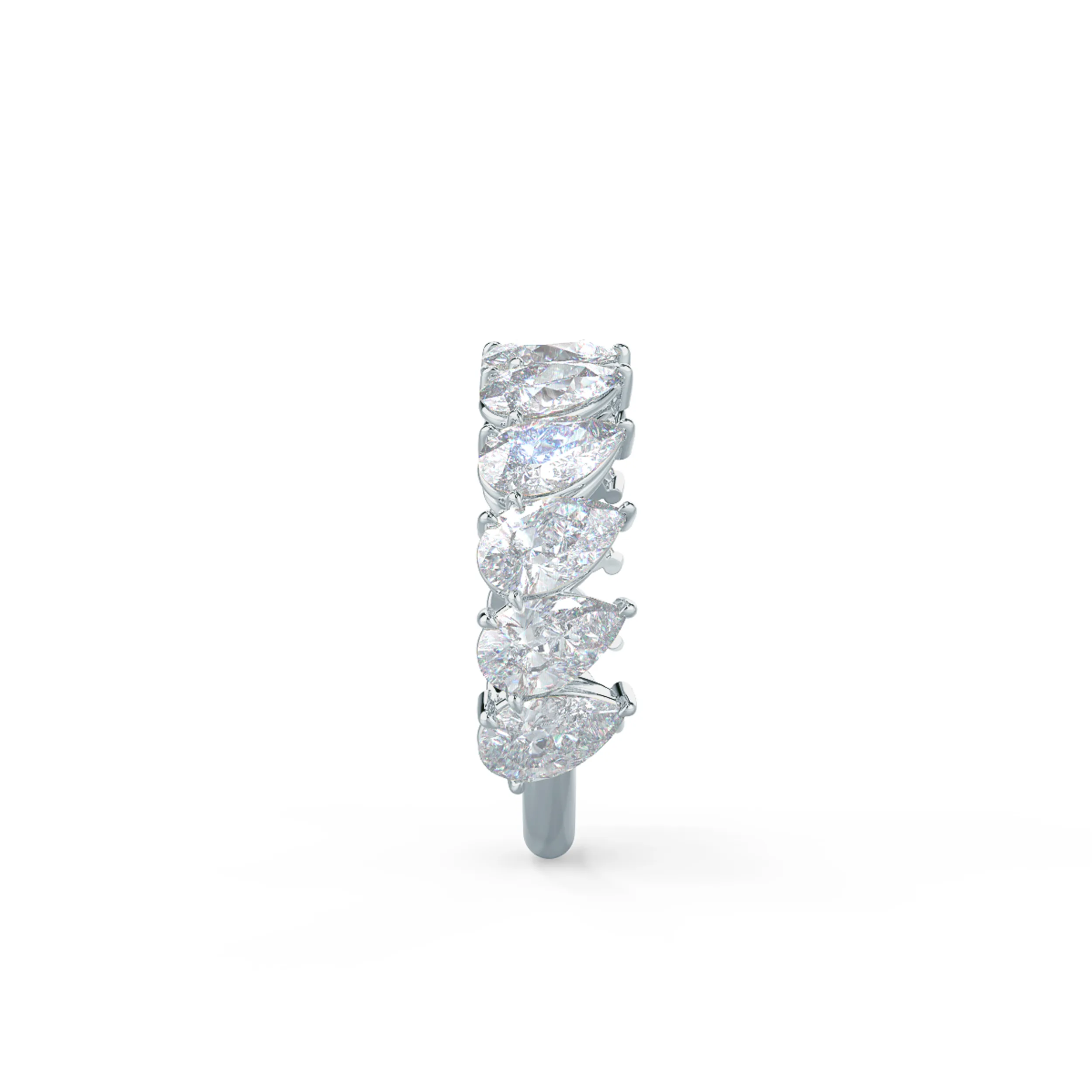 4.0 ct Man Made Diamonds Pear Angled Three Quarter Band in 18 Karat White Gold (Side View)