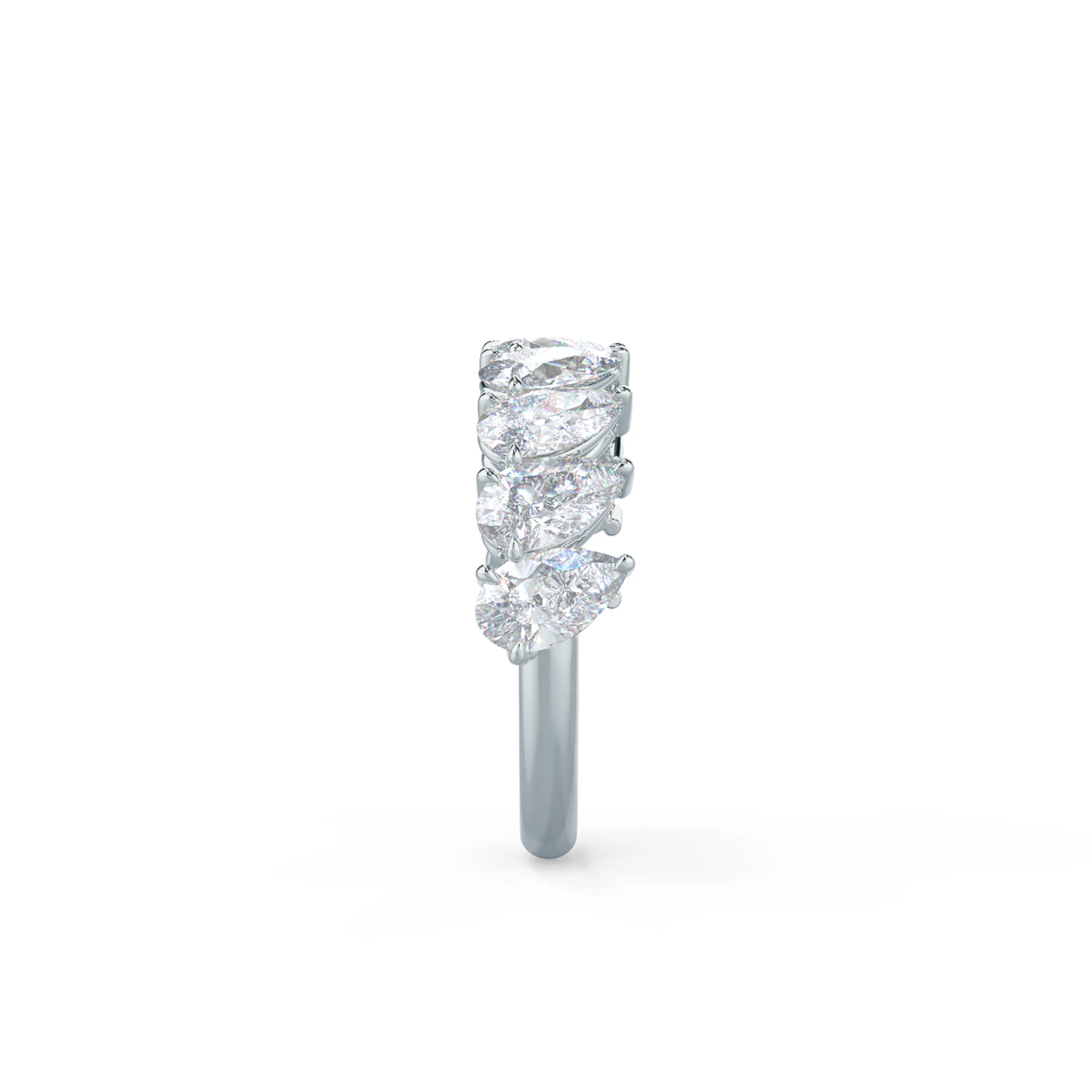 High Quality 2.5 Carat Man Made Diamonds set in 18k White Gold Pear Angled Half Band (Side View)