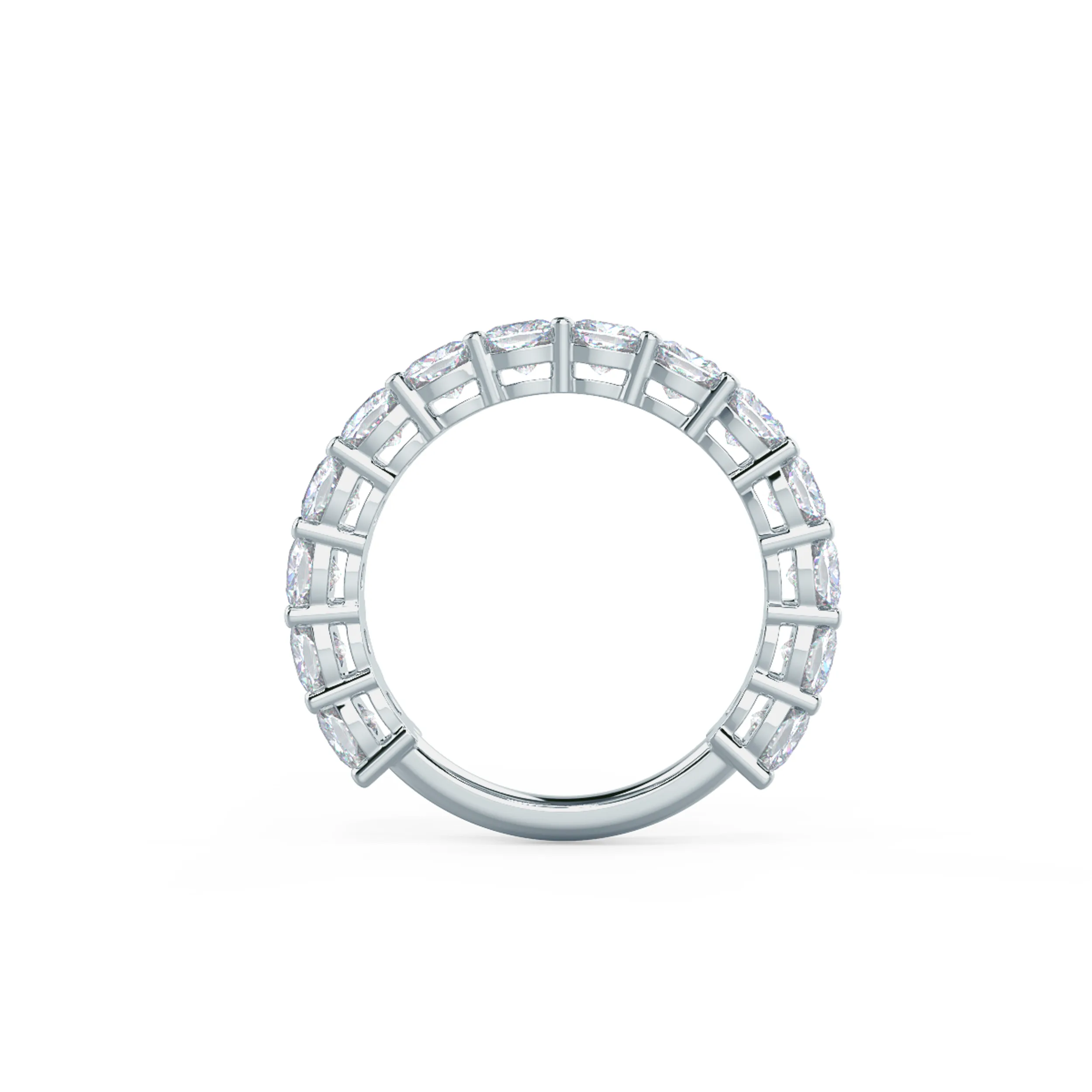Exceptional Quality 3.5 Carat Lab Grown Diamonds Cushion Three Quarter Band in 18k White Gold (Profile View)