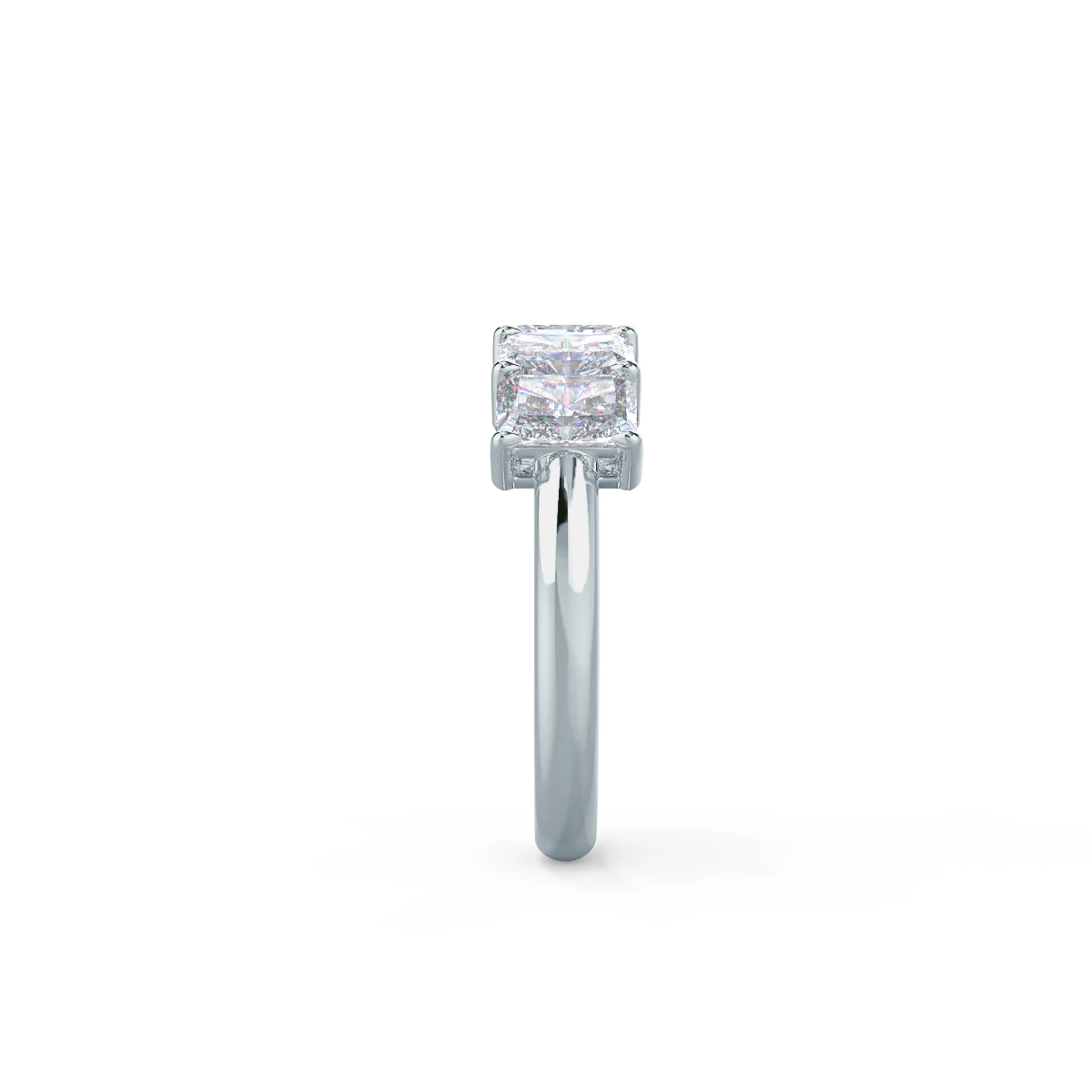 18k White Gold Radiant Five Stone featuring 2.0 ct Lab Diamonds (Side View)