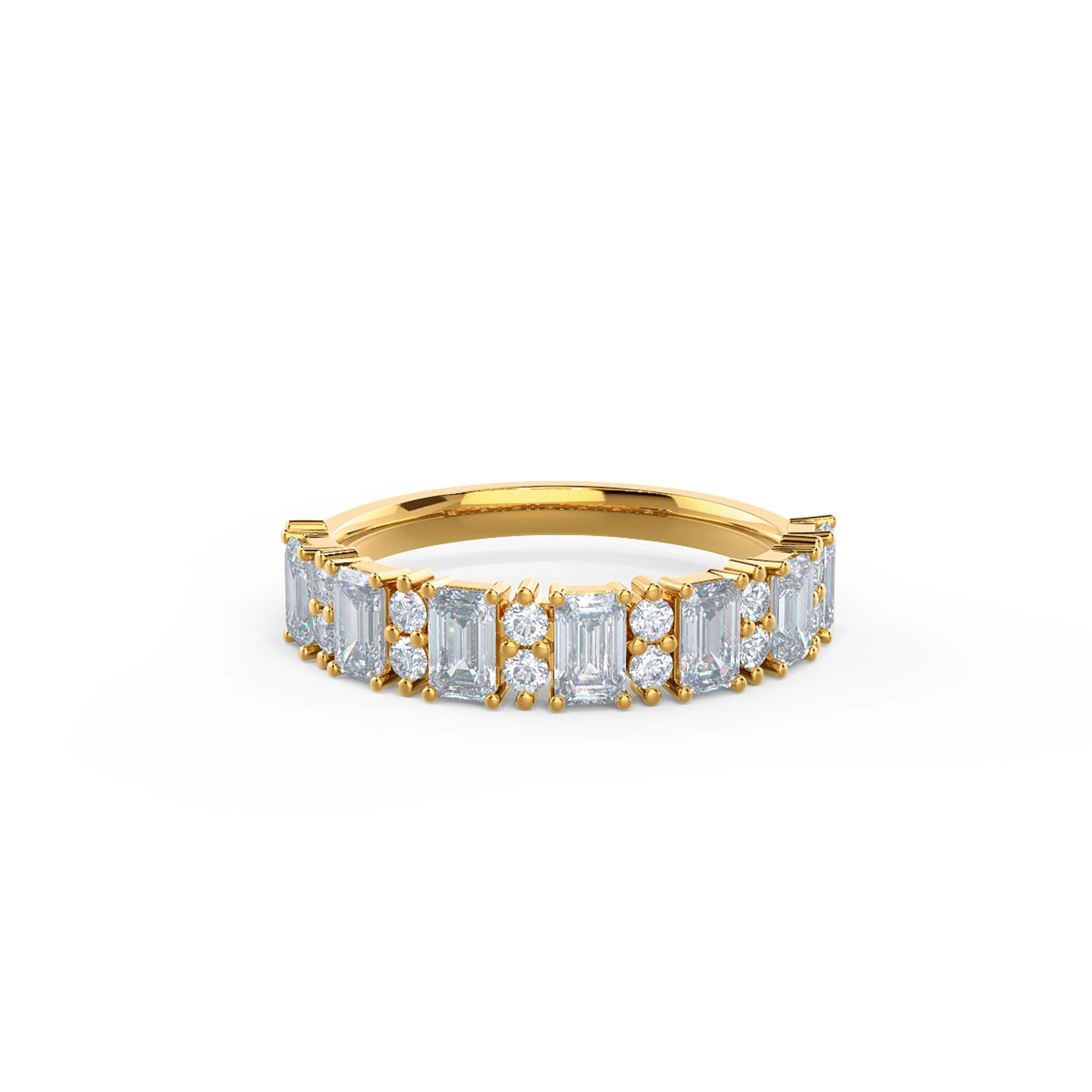 18k Yellow Gold Emerald and Round Half Band featuring 1.6 Carat Diamonds (Main View)