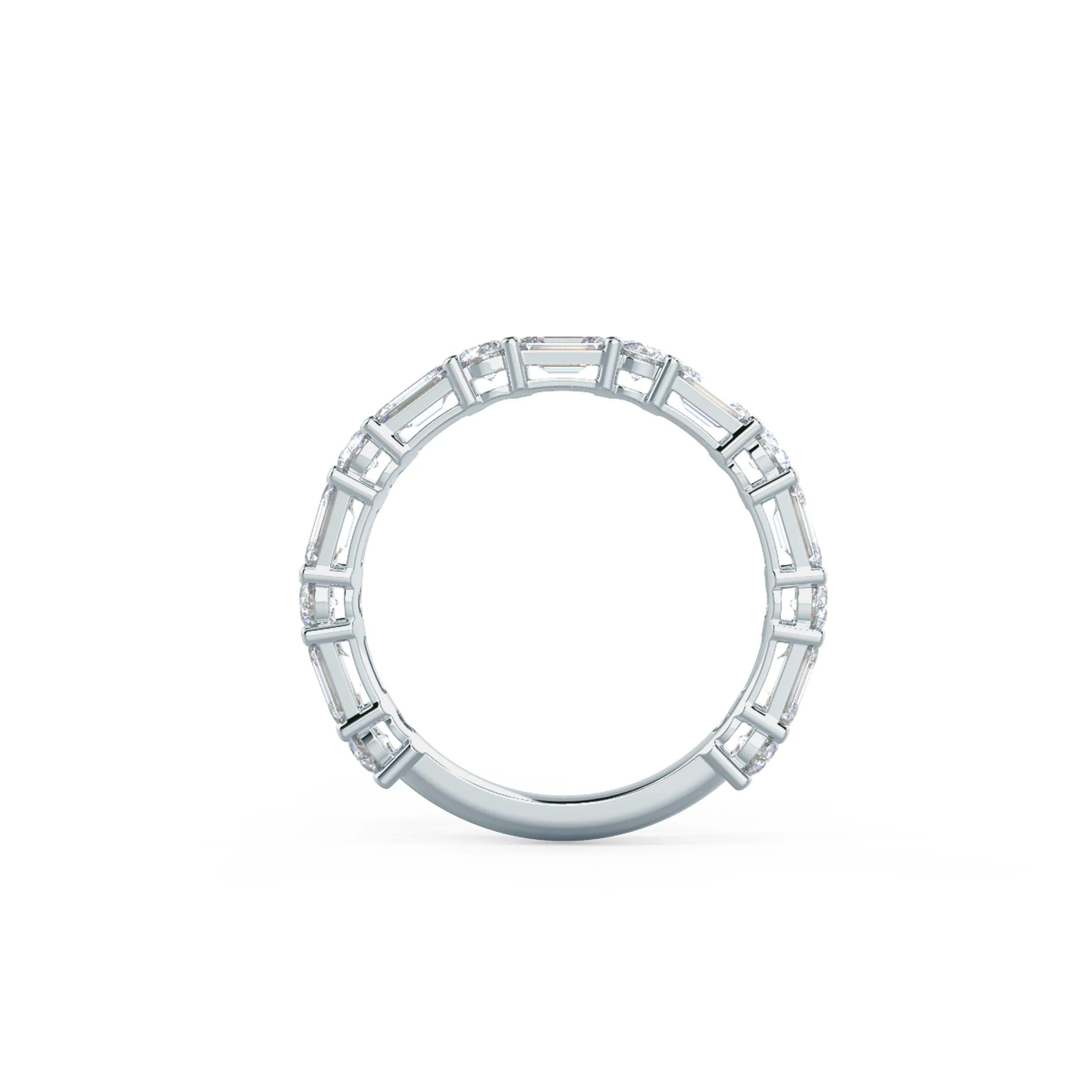 2.0 ctw Man Made Diamonds set in White Gold Emerald and Round East-West Three Quarter Band (Profile View)