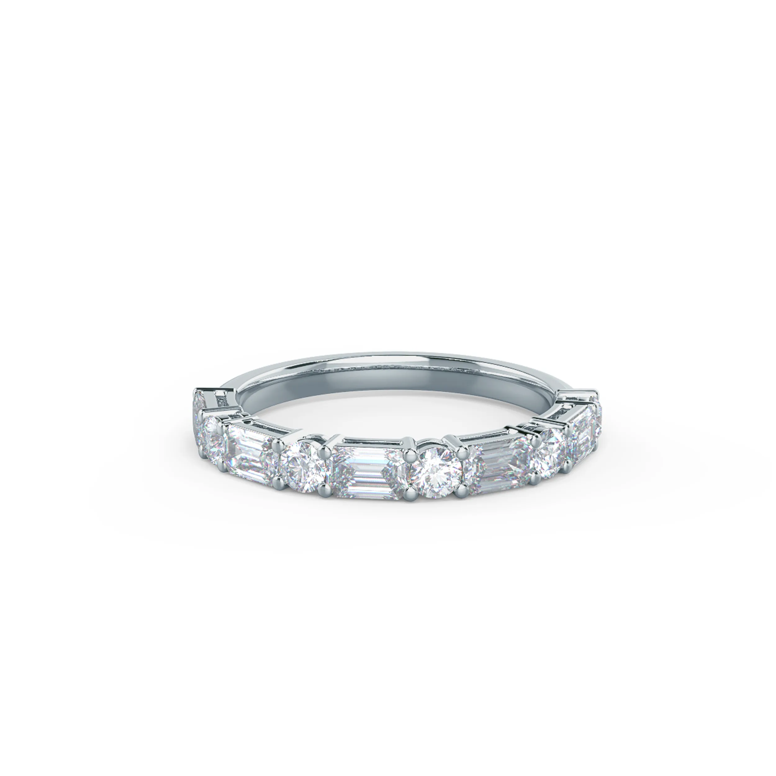 1.3 ct Lab Diamonds Emerald and Round East-West Half Band in 18k White Gold (Main View)
