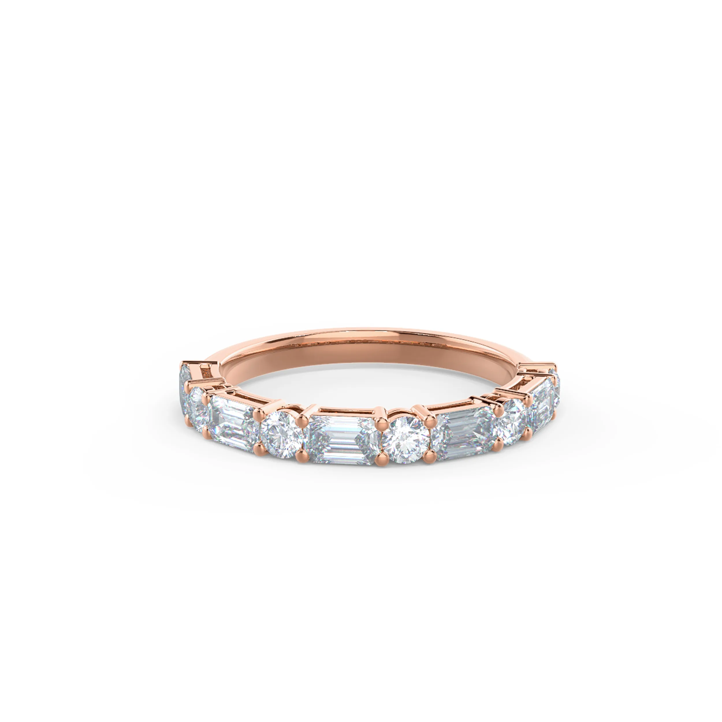 14k Rose Gold Emerald and Round East-West Half Band featuring 1.3 Carat Diamonds (Main View)