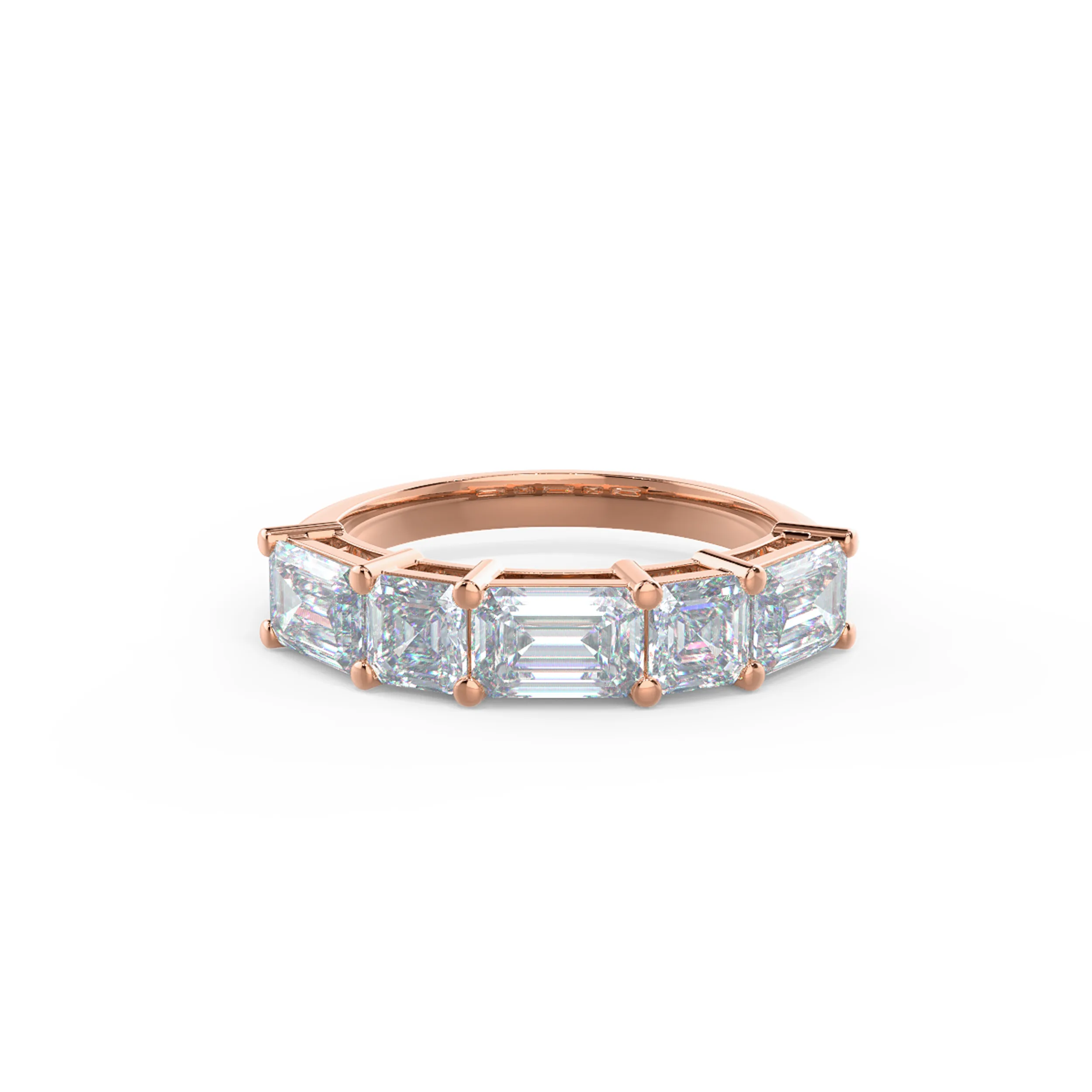 14k Rose Gold Emerald and Asscher East-West Five Stone featuring 2.6 ct Lab Diamonds (Main View)