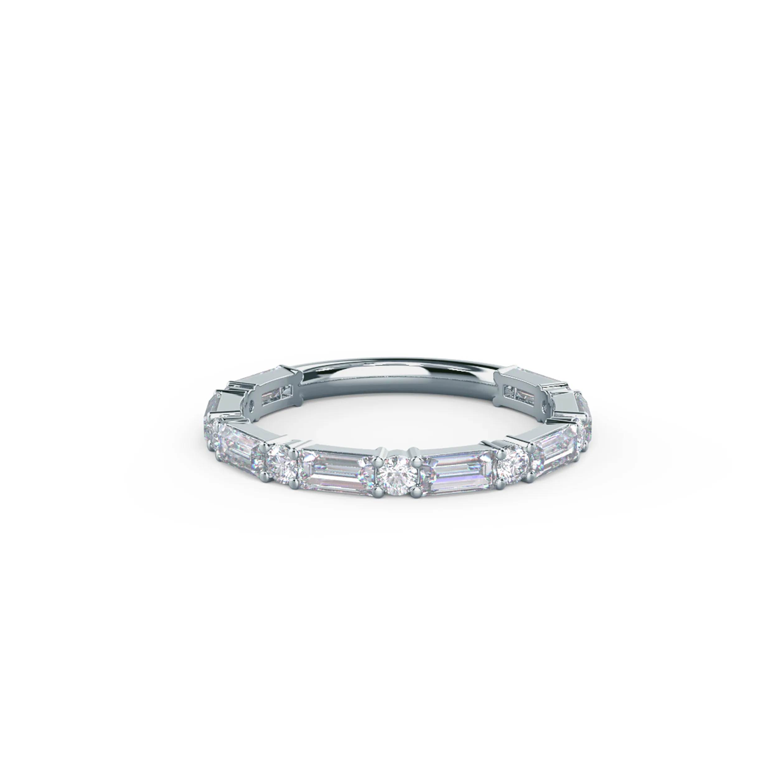 1.0 Carat Lab Diamonds set in 18k White Gold Baguette and Round Three Quarter Band (Main View)