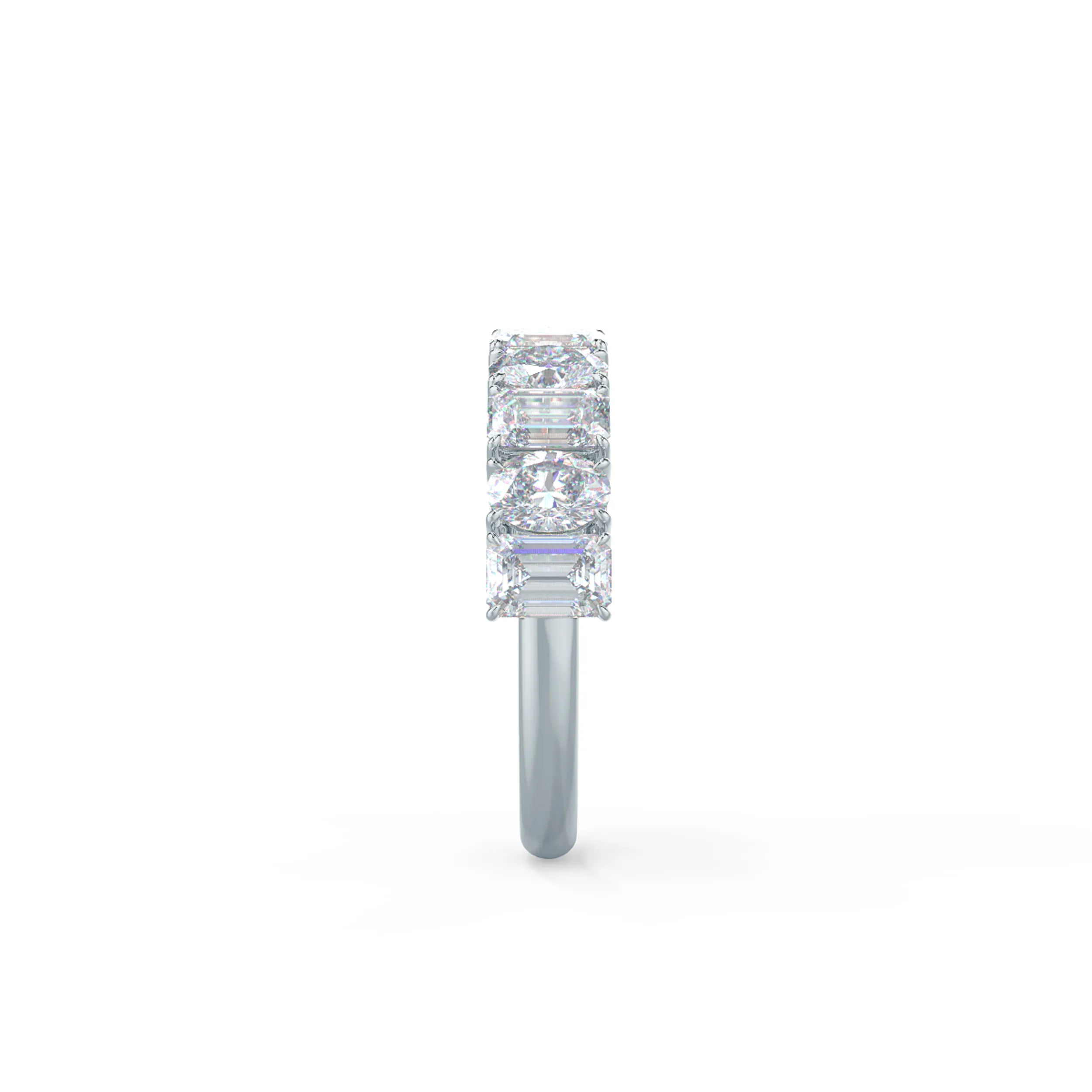 18k White Gold Emerald and Oval Half Band featuring 2.5 Carat Lab Created Diamonds (Side View)