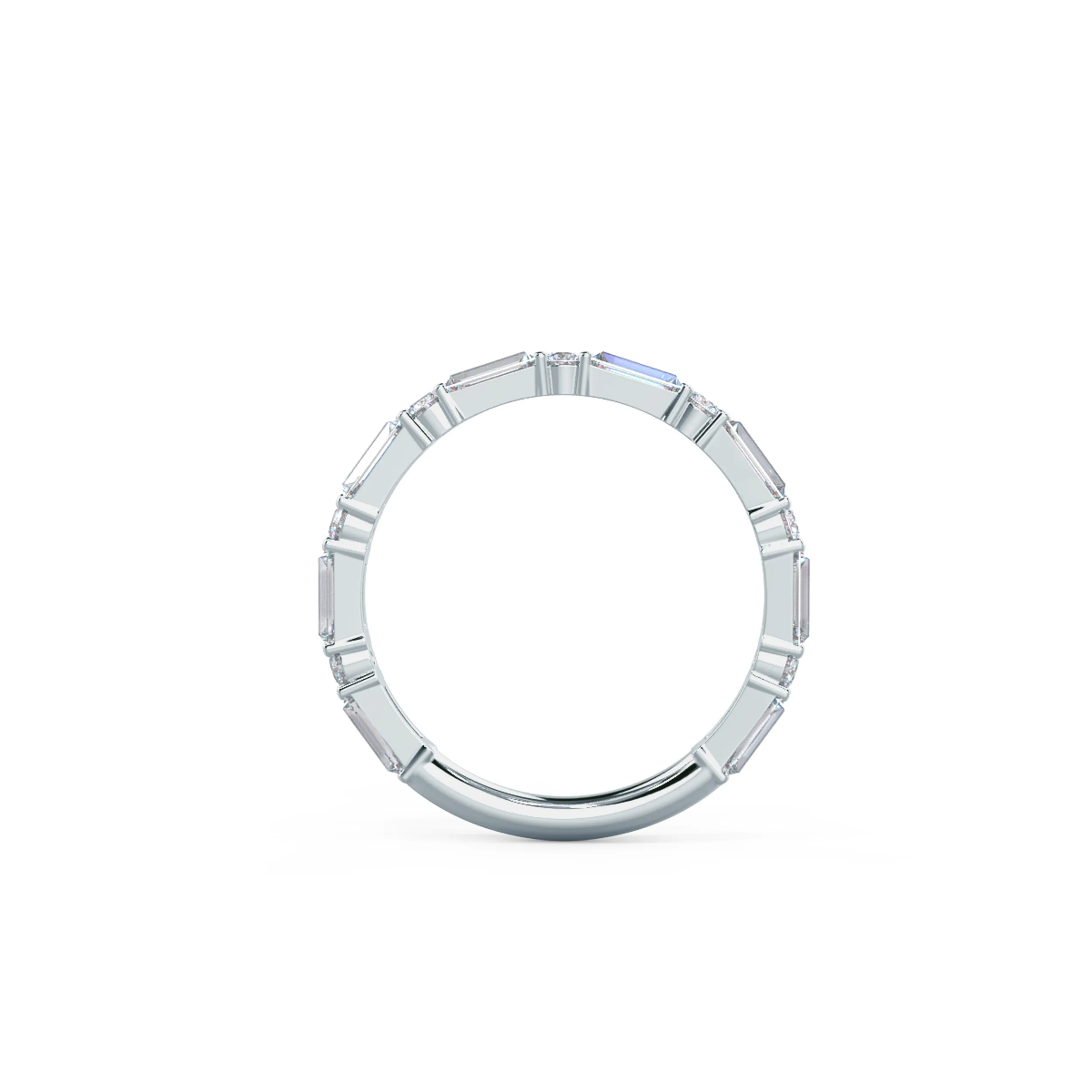 Exceptional Quality 1.0 ct Lab Diamonds Baguette and Round Three Quarter Band in 18k White Gold (Profile View)
