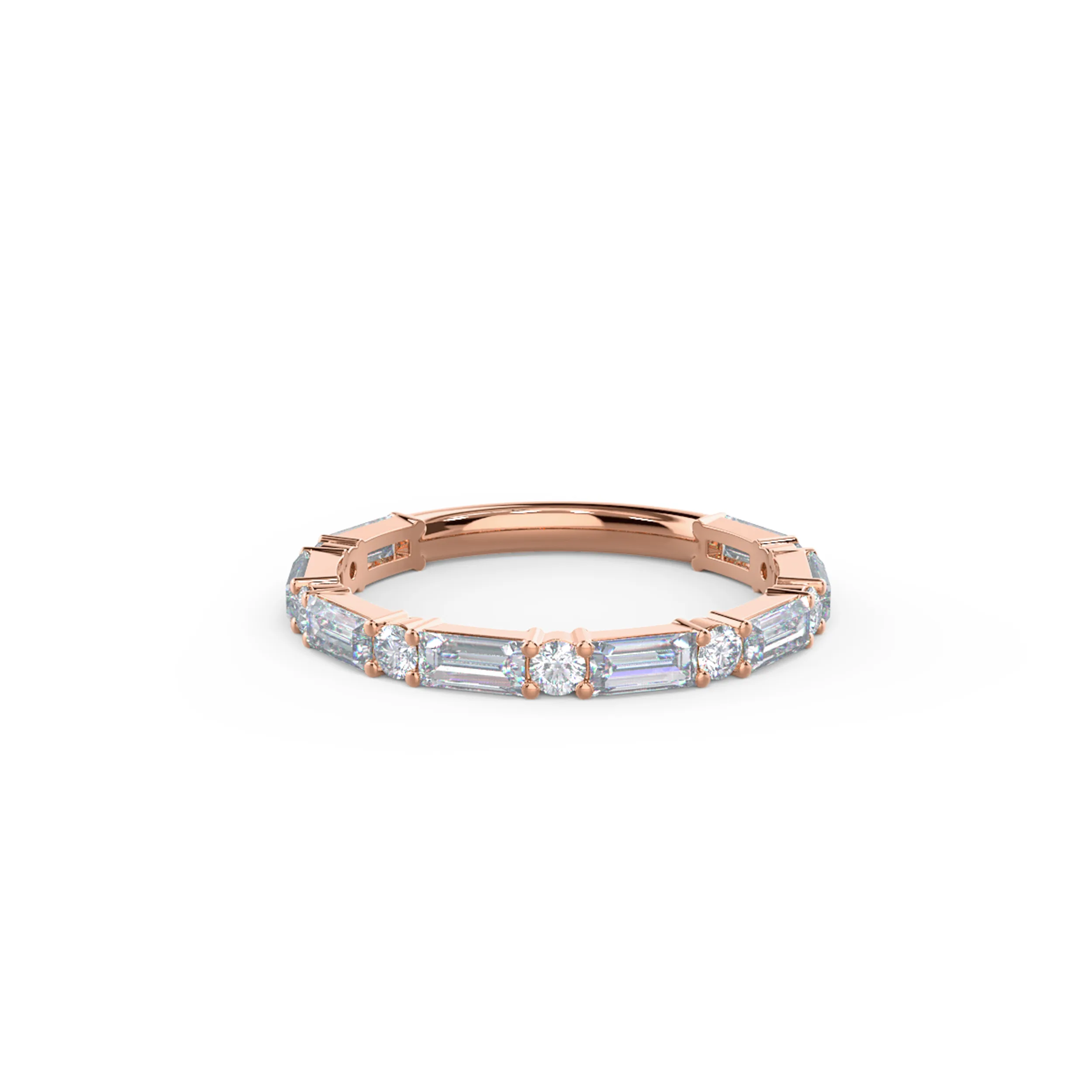 Exceptional Quality 1.0 Carat Diamonds set in 14k Rose Gold Baguette and Round Three Quarter Band (Main View)
