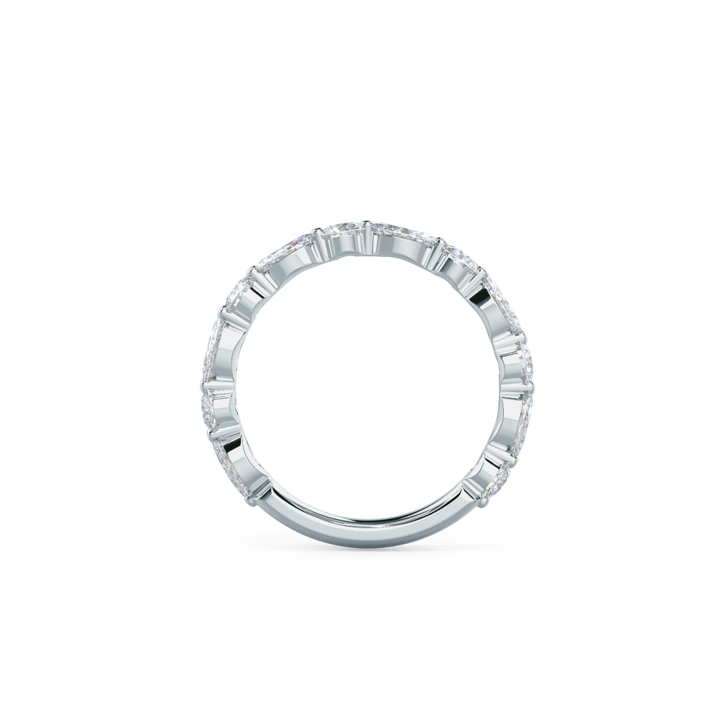 0.9 ct Lab Diamonds Marquise and Round East-West Three Quarter Band in 18 Karat White Gold (Profile View)