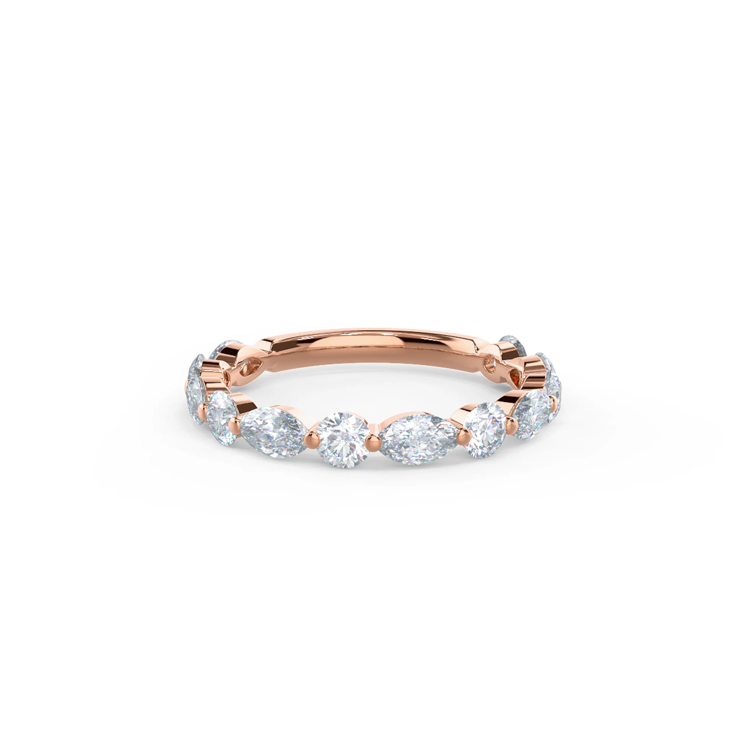 0.9 Carat Created Diamonds set in 14kt Rose Gold Marquise and Round East-West Three Quarter Band (Main View)