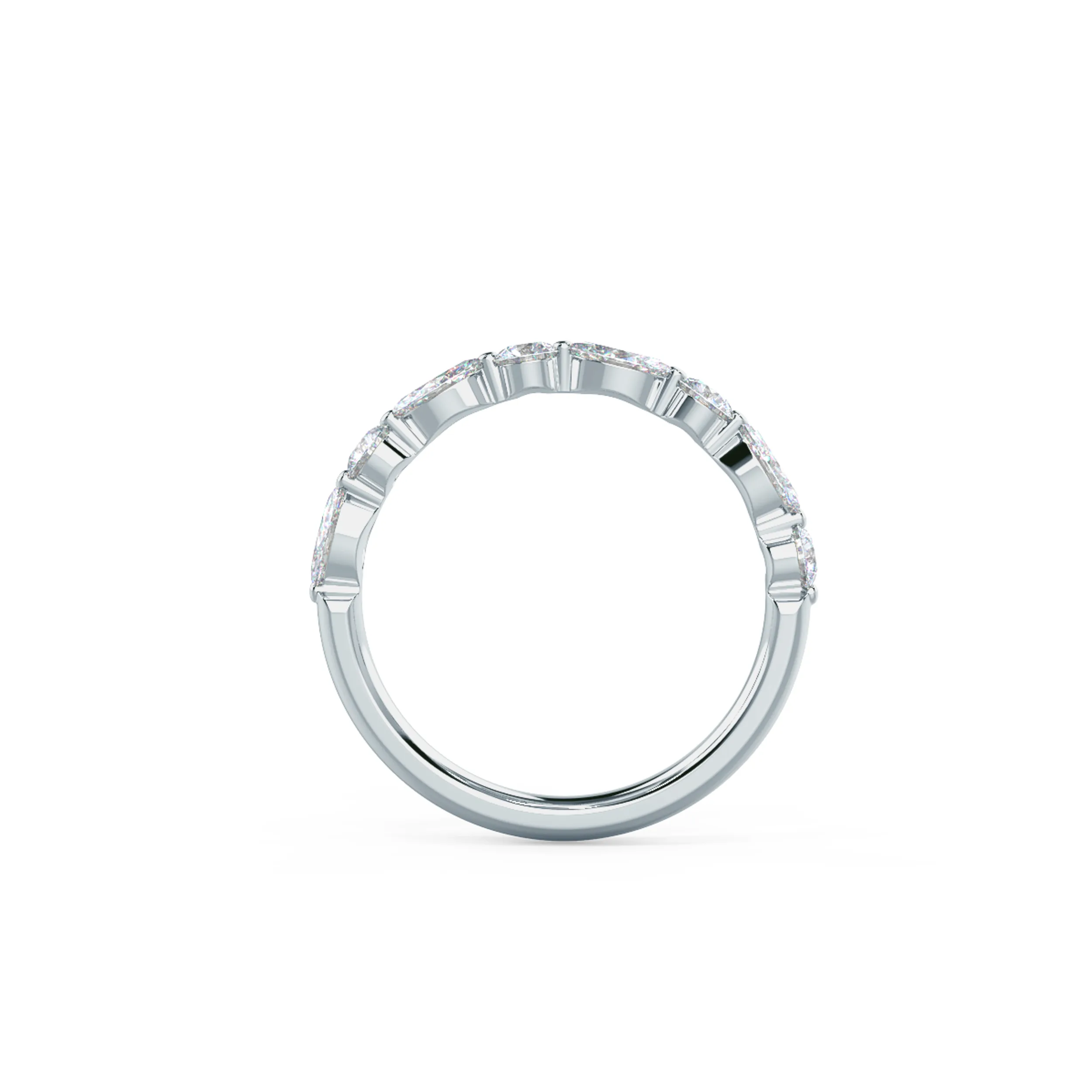 0.6 Carat Lab Diamonds Marquise and Round East-West Half Band in 18 Karat White Gold (Profile View)