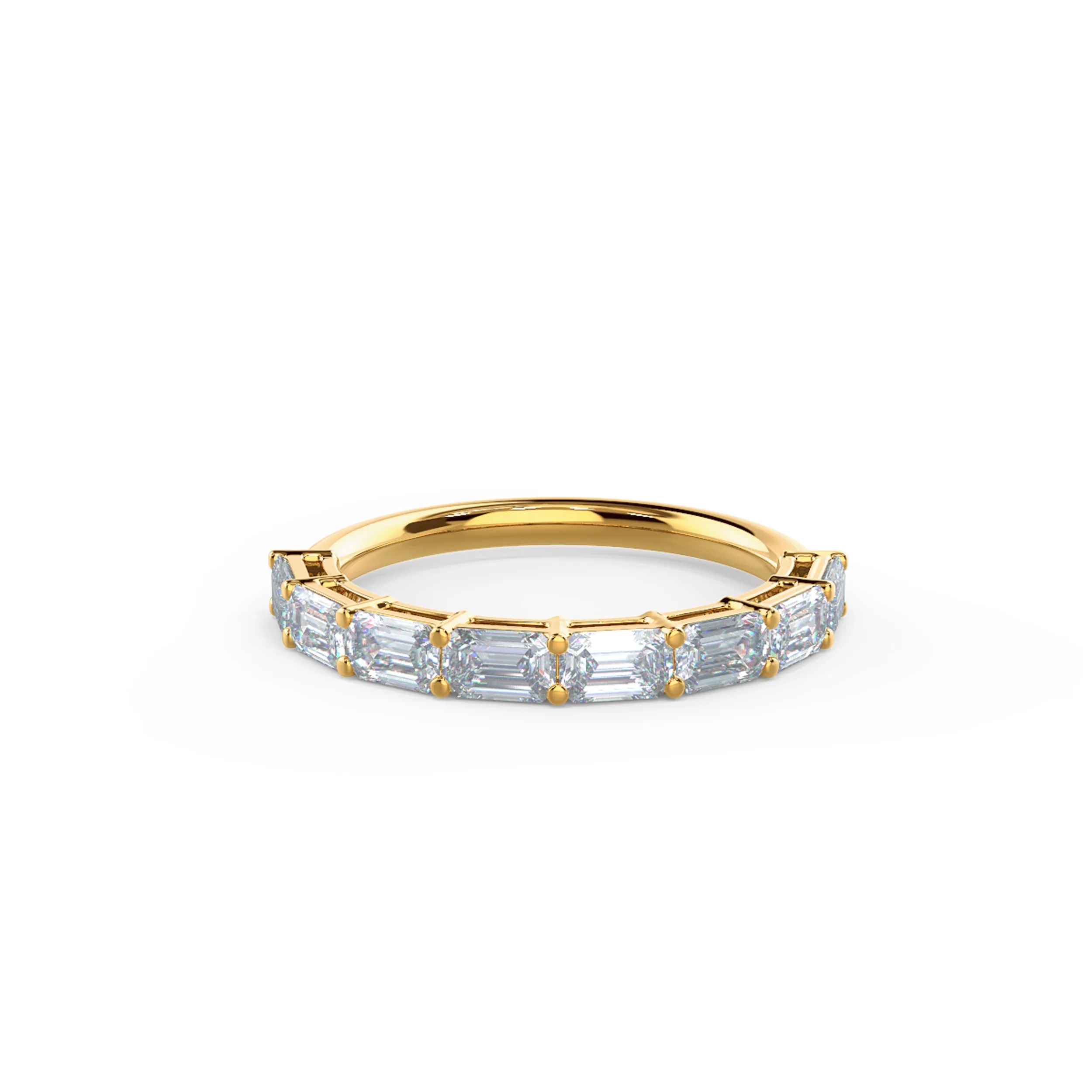High Quality 1.6 Carat Lab Diamonds Emerald East-West Half Band in Yellow Gold (Main View)