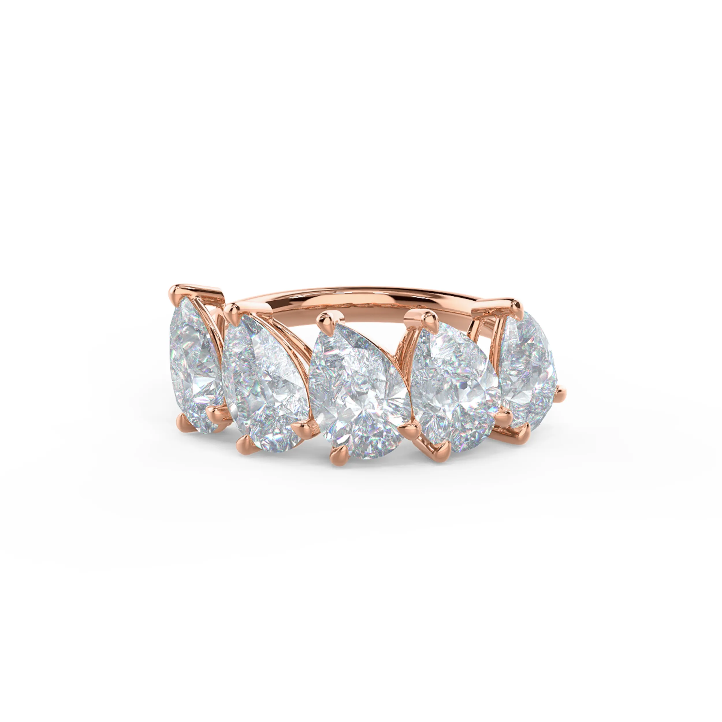 Exceptional Quality 3.5 Carat Diamonds set in 14k Rose Gold Pear Angled Five Stone (Main View)