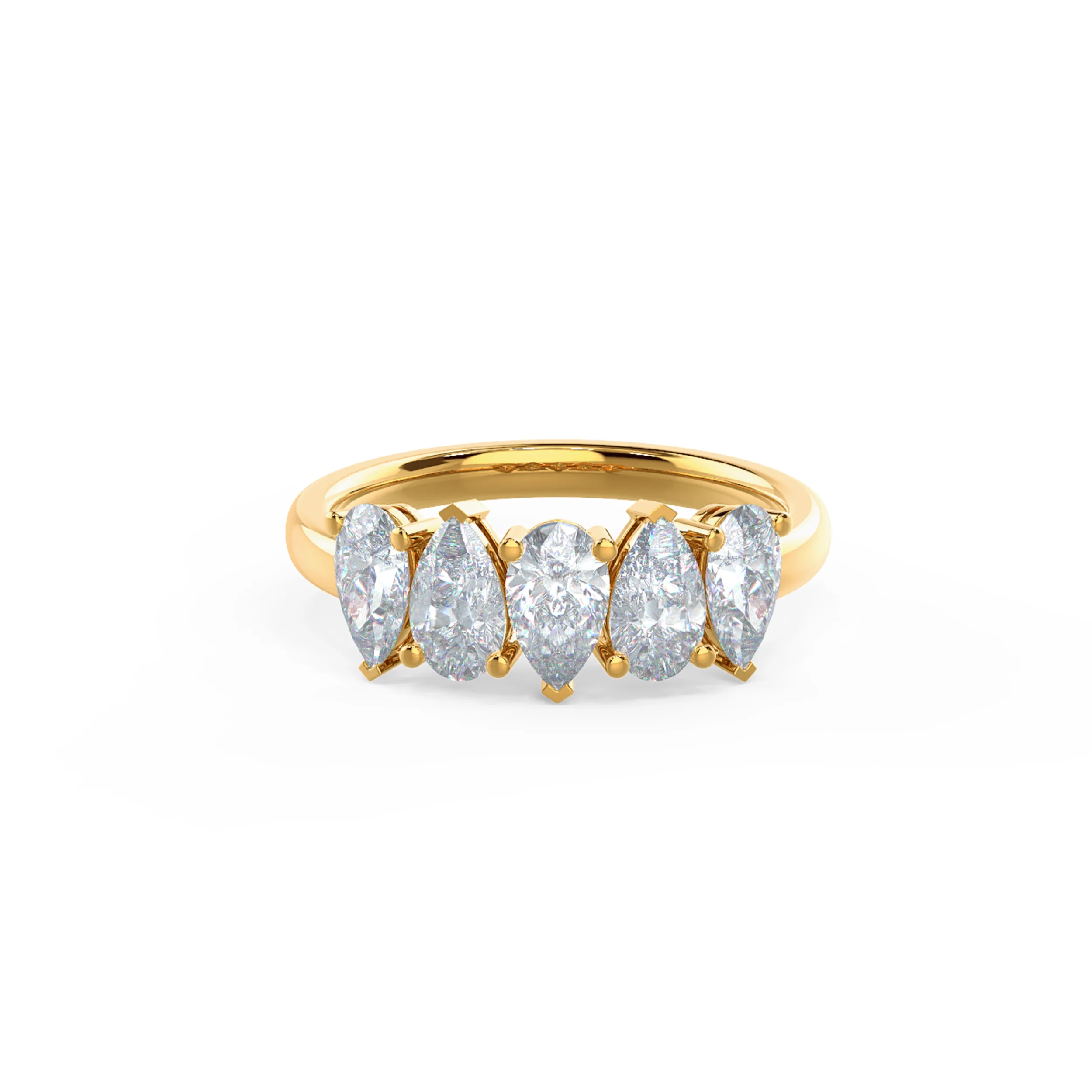 Yellow Gold Pear Alternating Five Stone featuring Exceptional Quality 1.5 Carat Diamonds (Main View)