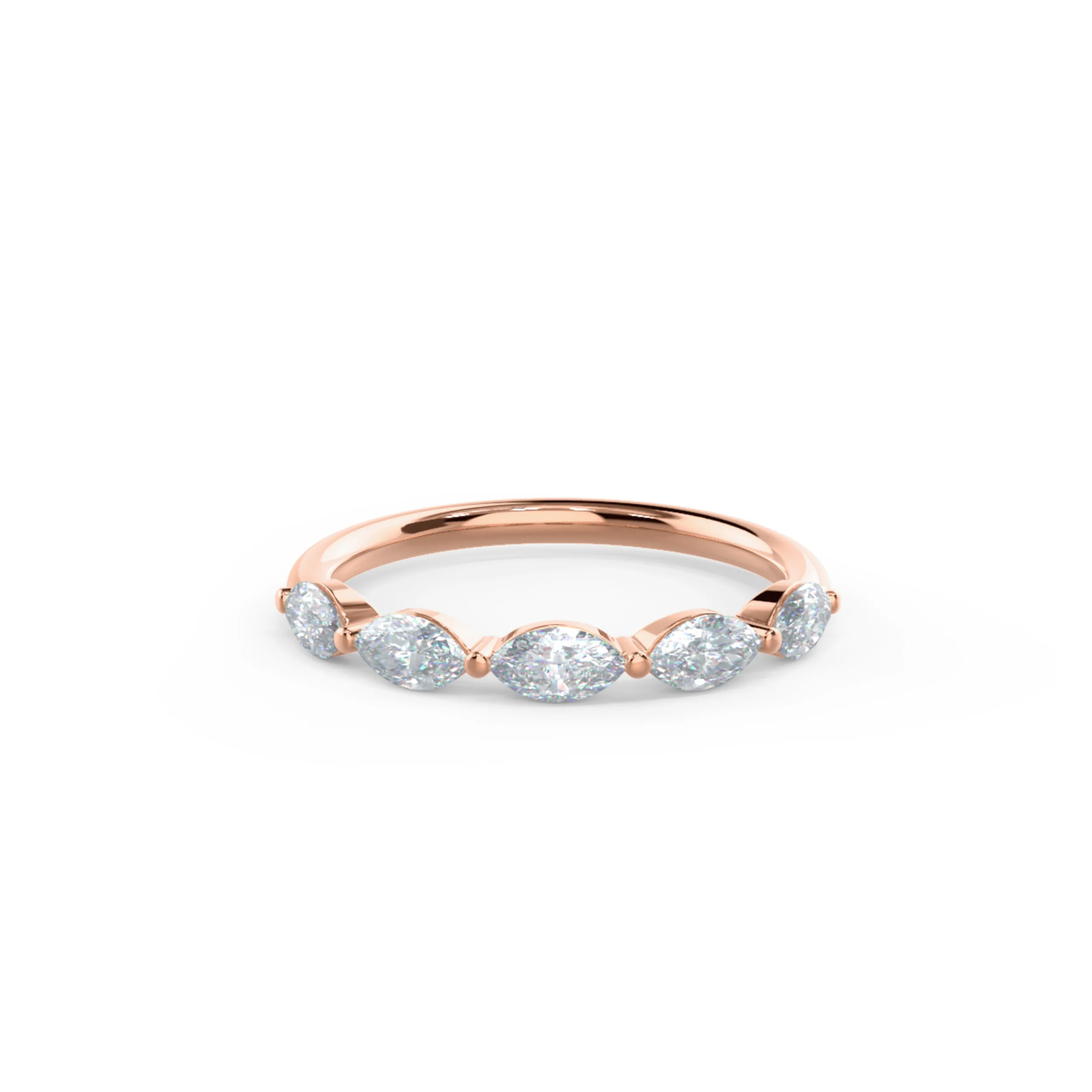 Hand Selected 0.75 Carat Synthetic Diamonds set in 14k Rose Gold Marquise East-West Five Stone (Main View)