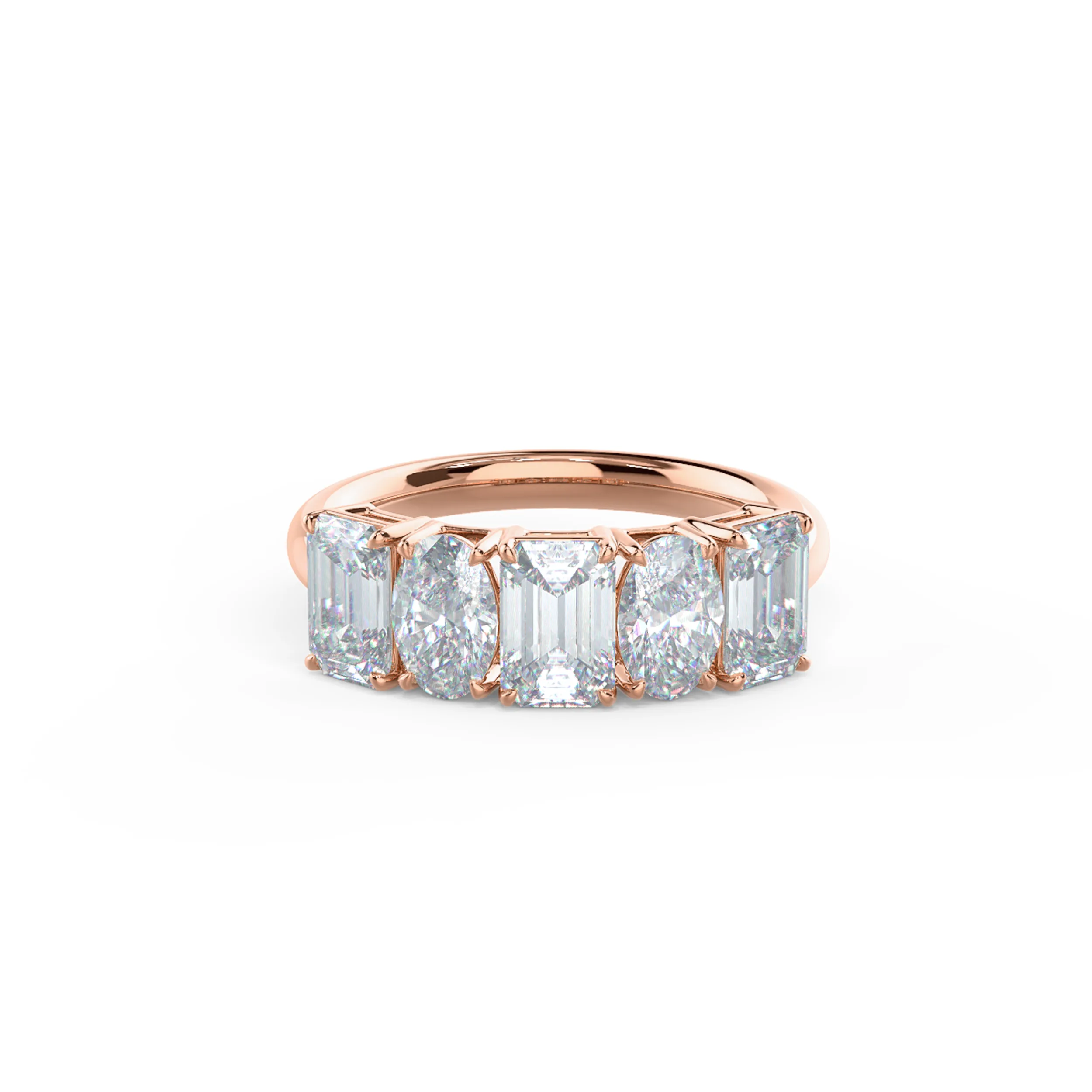3.1 ct Synthetic Diamonds Emerald and Oval Five Stone in 14k Rose Gold (Main View)