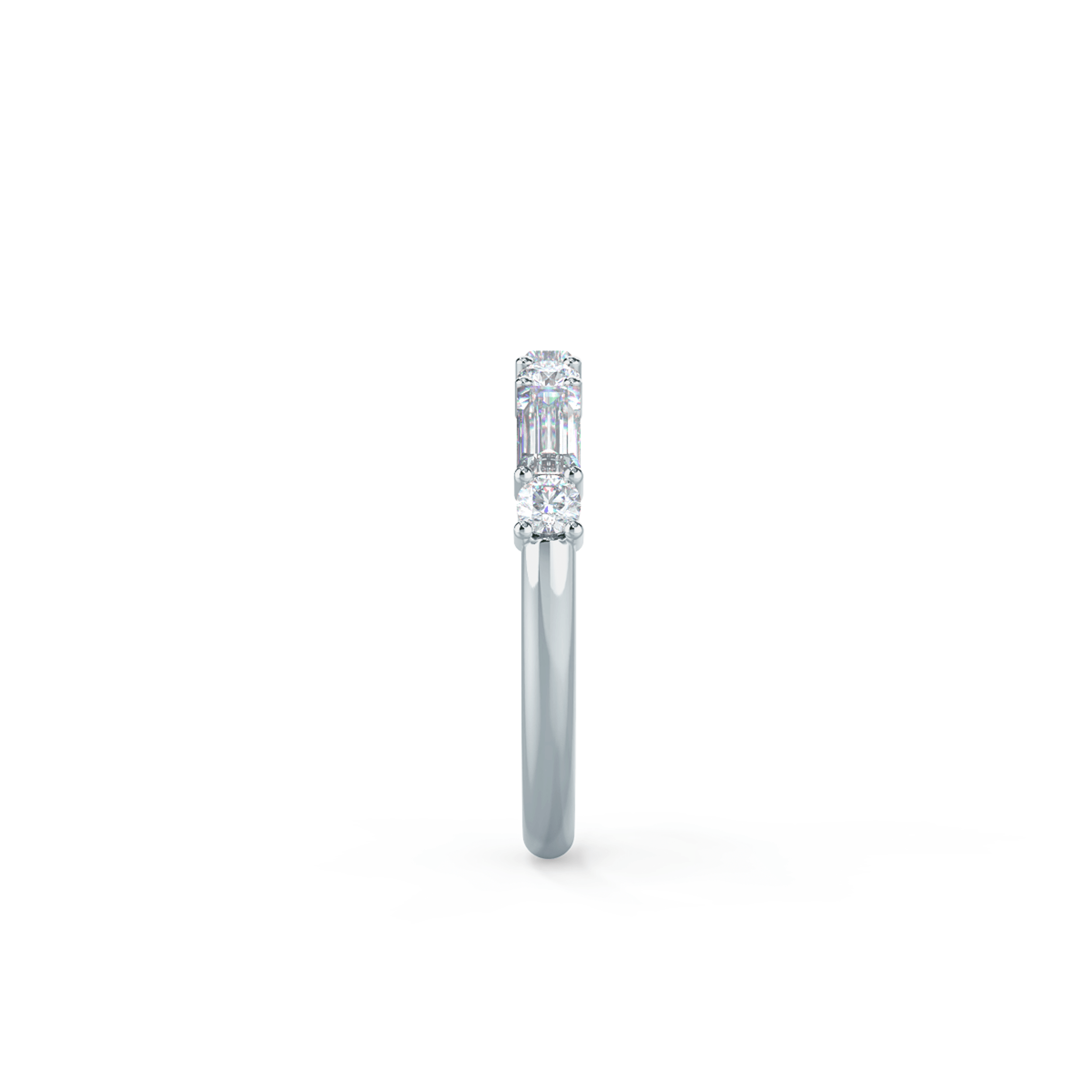 18 Karat White Gold Baguette and Round Seven Stone featuring 0.8 Carat Lab Created Diamonds (Side View)