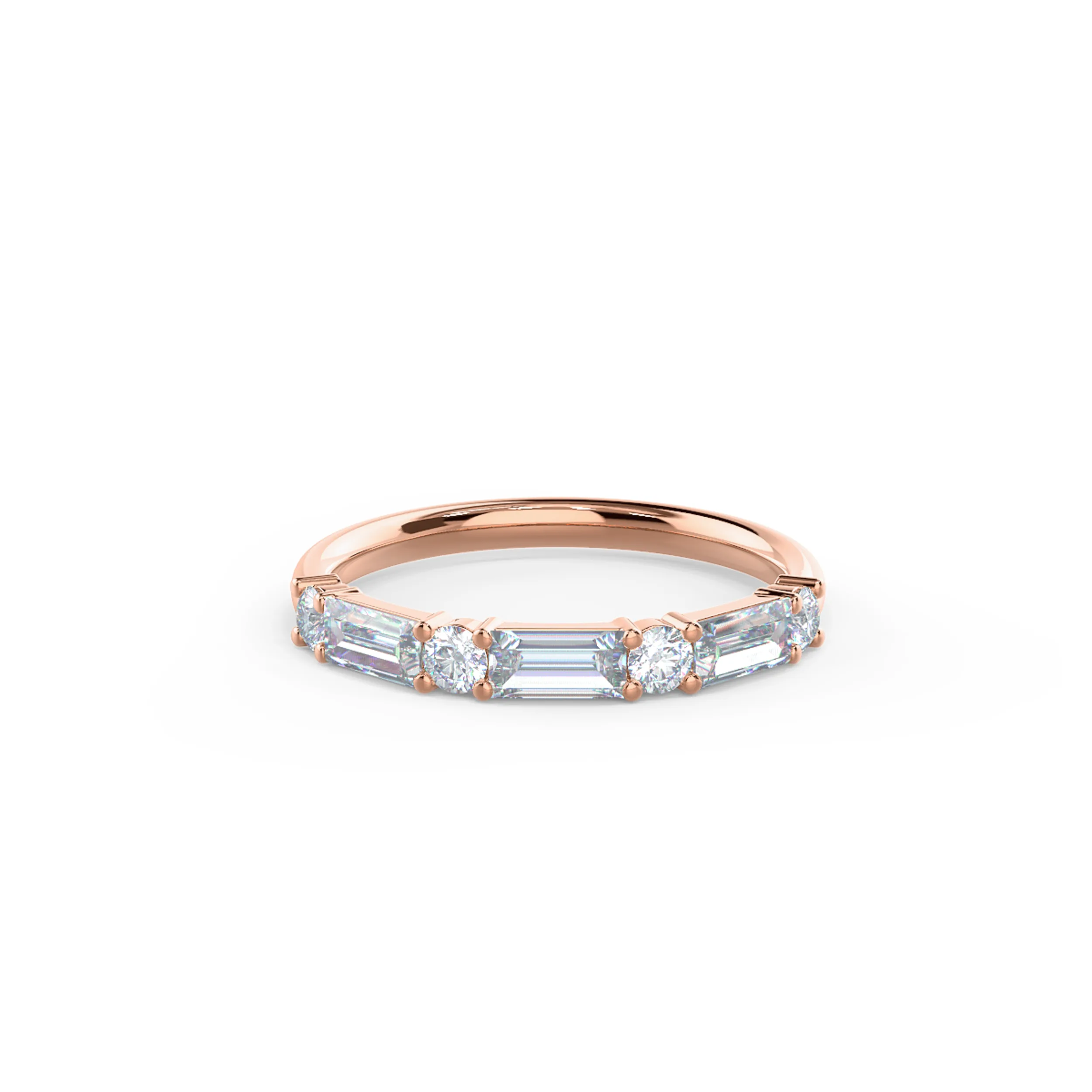 14k Rose Gold Baguette and Round Seven Stone featuring Hand Selected 0.8 Carat Created Diamonds (Main View)