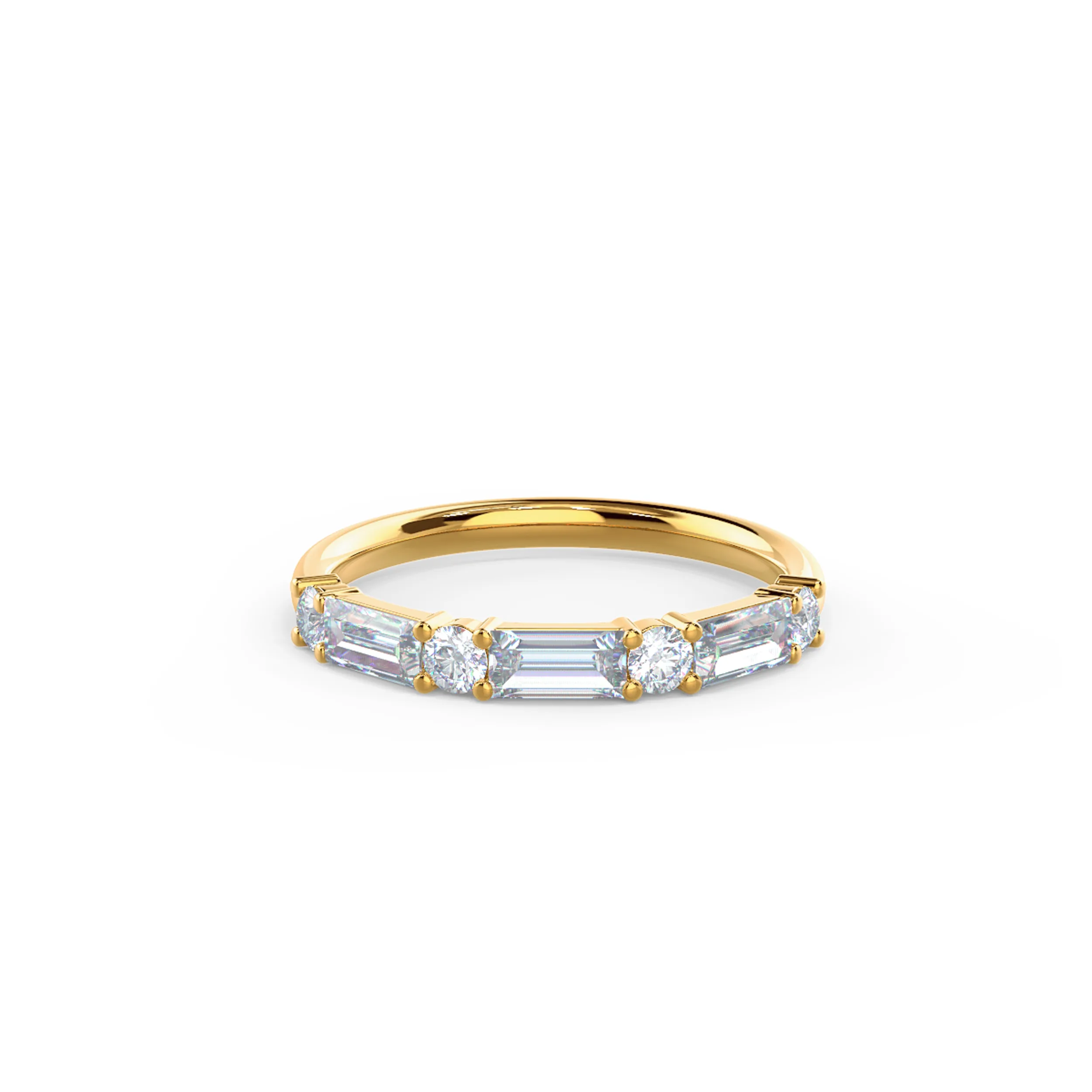 Hand Selected 0.8 Carat Diamonds Baguette and Round Seven Stone in 14k Yellow Gold (Main View)
