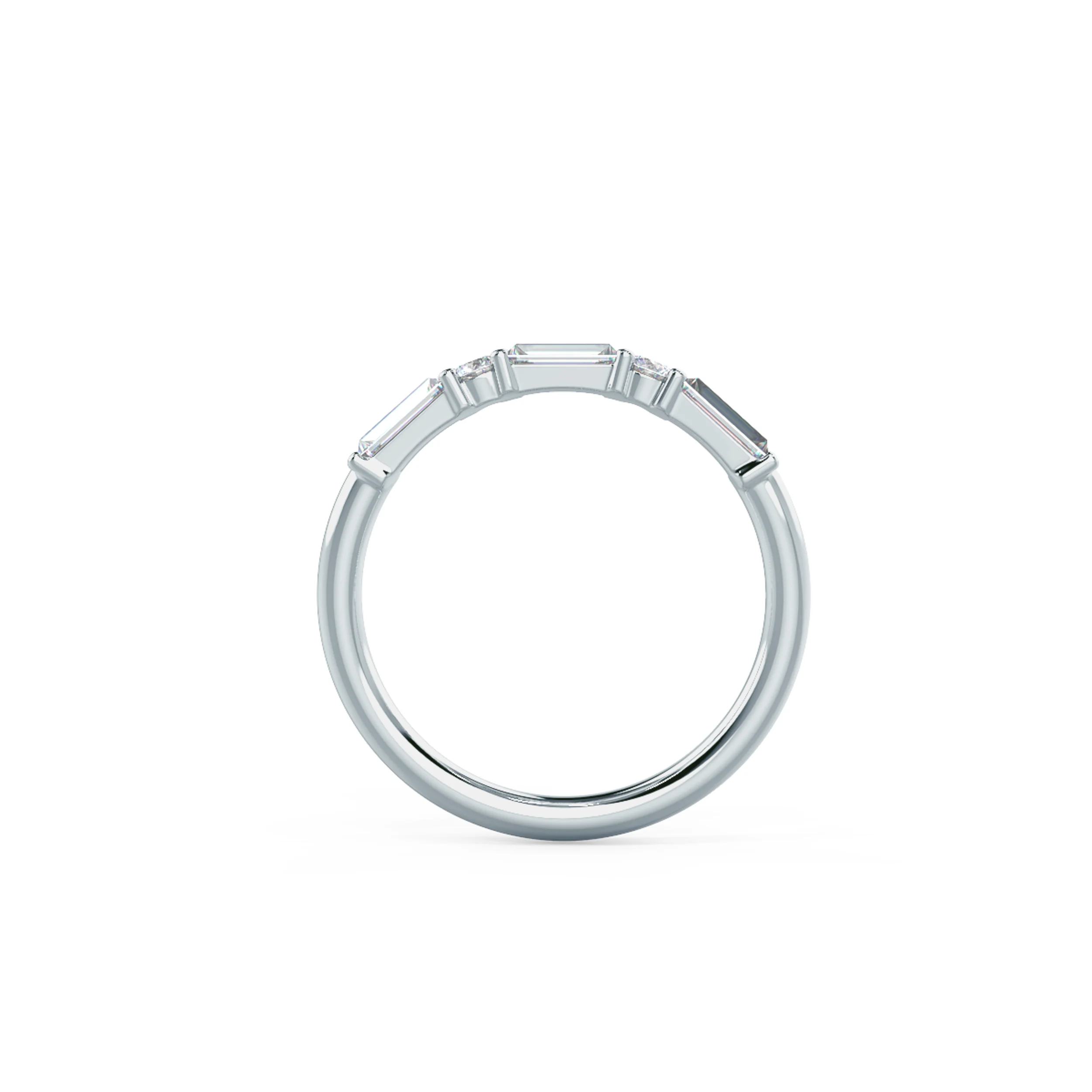High Quality 0.7 ct Lab Created Diamonds Baguette and Round Five Stone in 18k White Gold (Profile View)