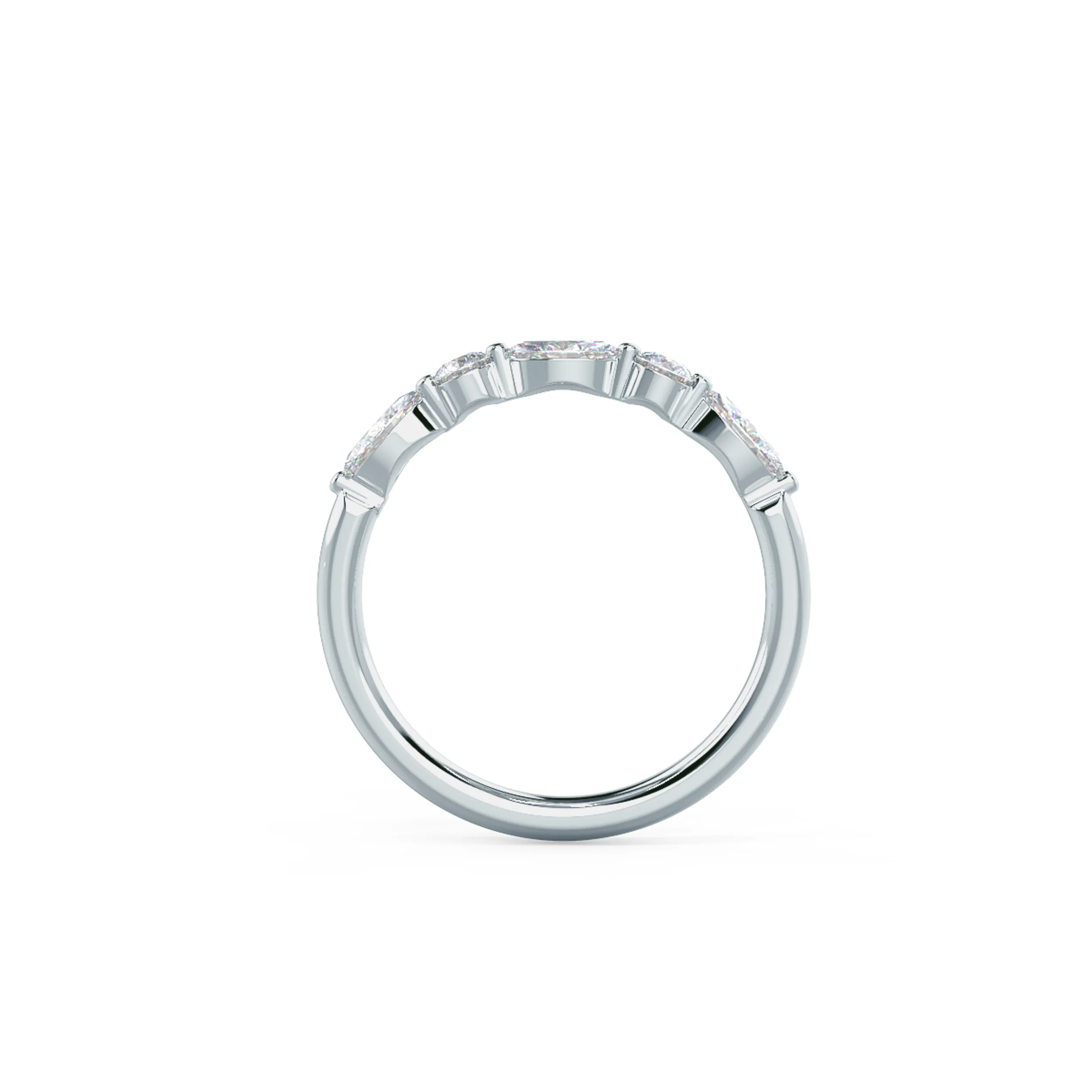 18k White Gold Marquise and Round East-West Five Stone featuring High Quality 0.6 Carat Lab Diamonds (Profile View)