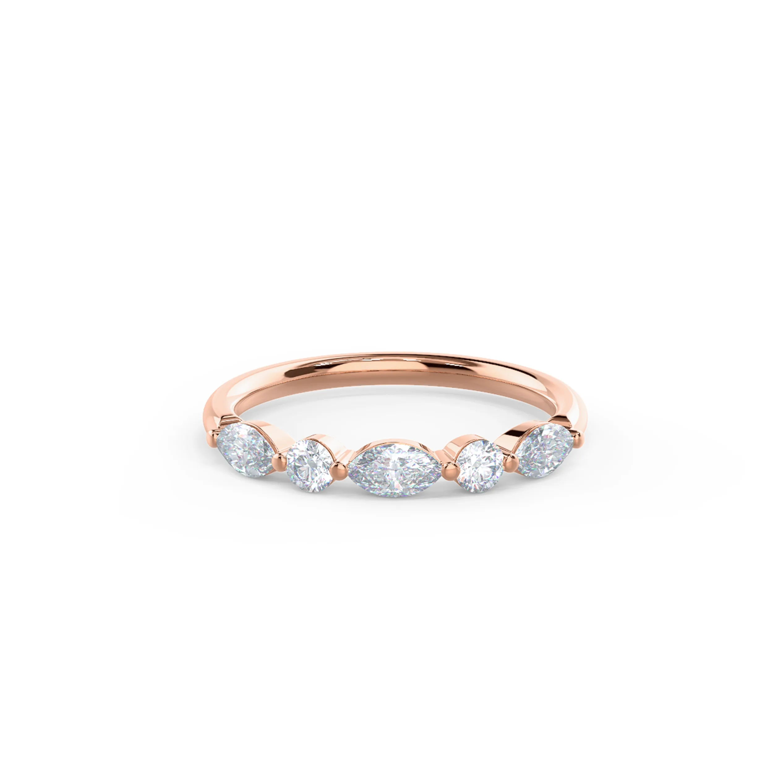 Hand Selected 0.6 Carat Lab Diamonds set in 14 Karat Rose Gold Marquise and Round East-West Five Stone (Main View)