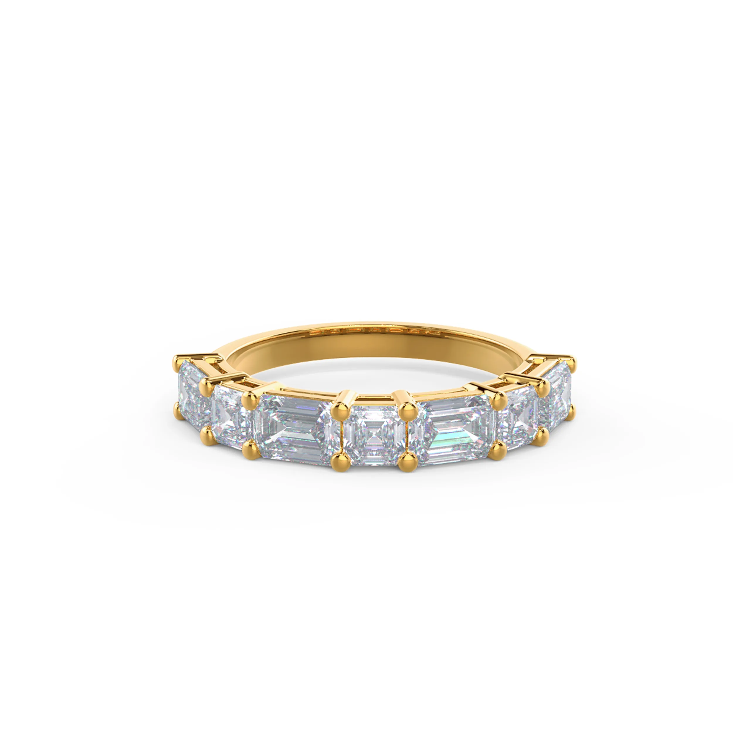 14k Yellow Gold Emerald and Asscher East-West Seven Stone featuring 4.8 ct Lab Diamonds (Main View)