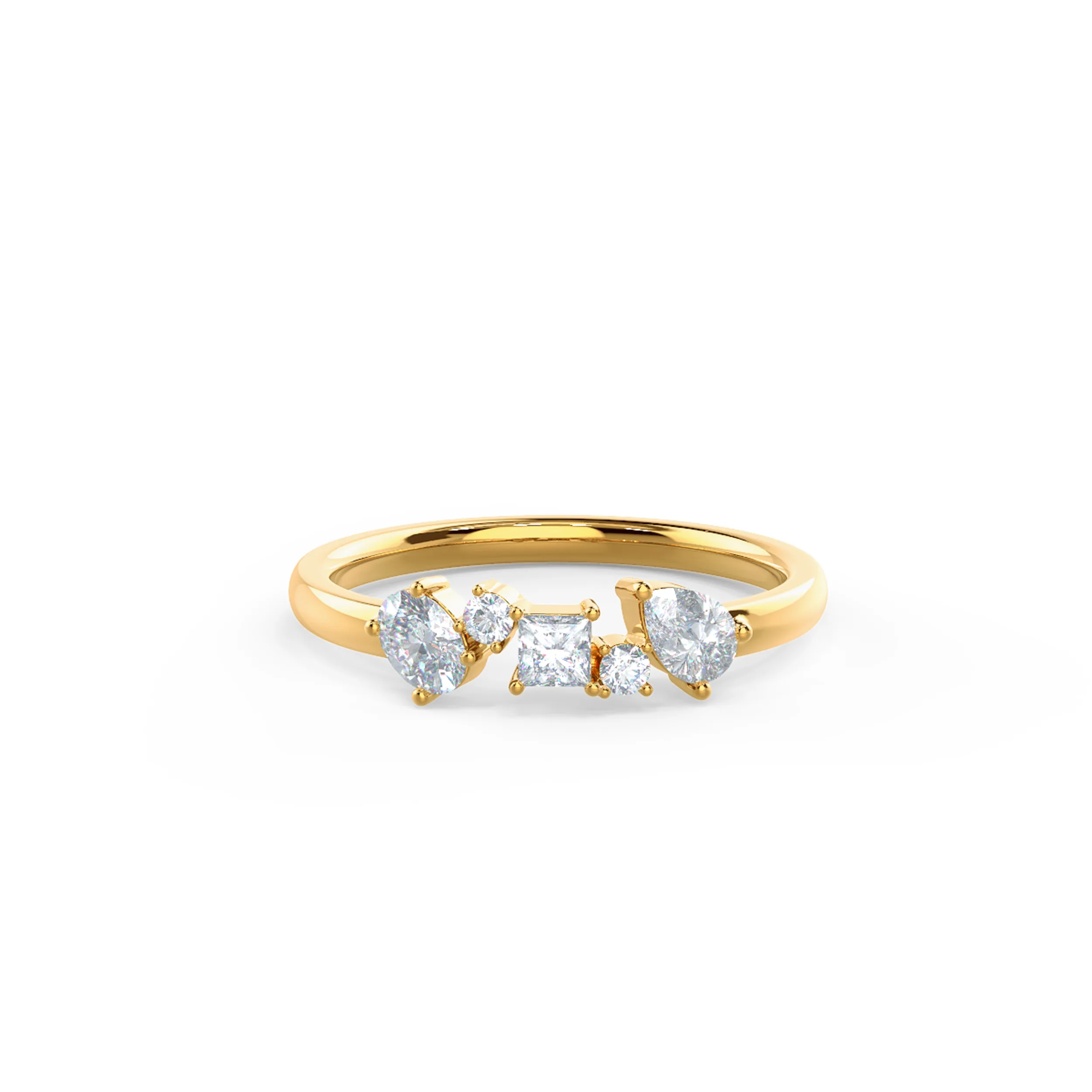 14k Yellow Gold Kelsey Five Stone featuring High Quality 0.5 Carat Synthetic Diamonds (Main View)