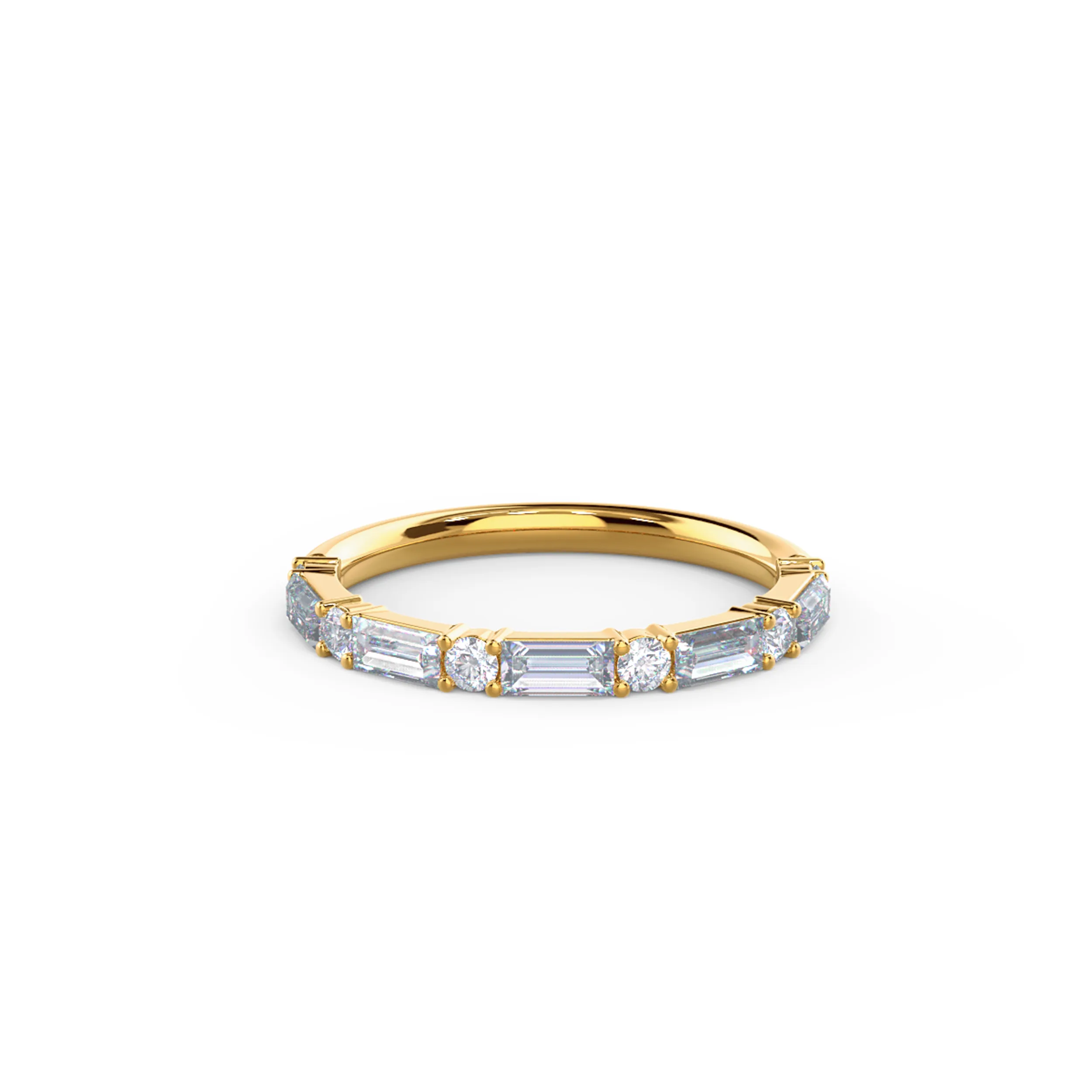 Hand Selected 0.65 ctw Lab Diamonds set in 18k Yellow Gold Baguette and Round Half Band (Main View)