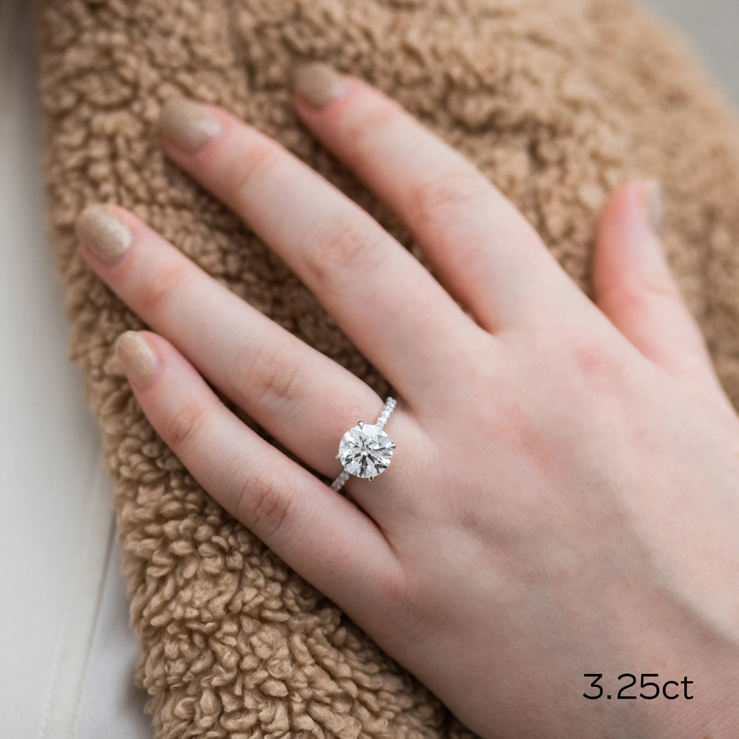 Platinum Round Petite Four Prong Pavé Diamond Engagement Ring featuring 3.0 ctw Lab Diamonds (Main View)