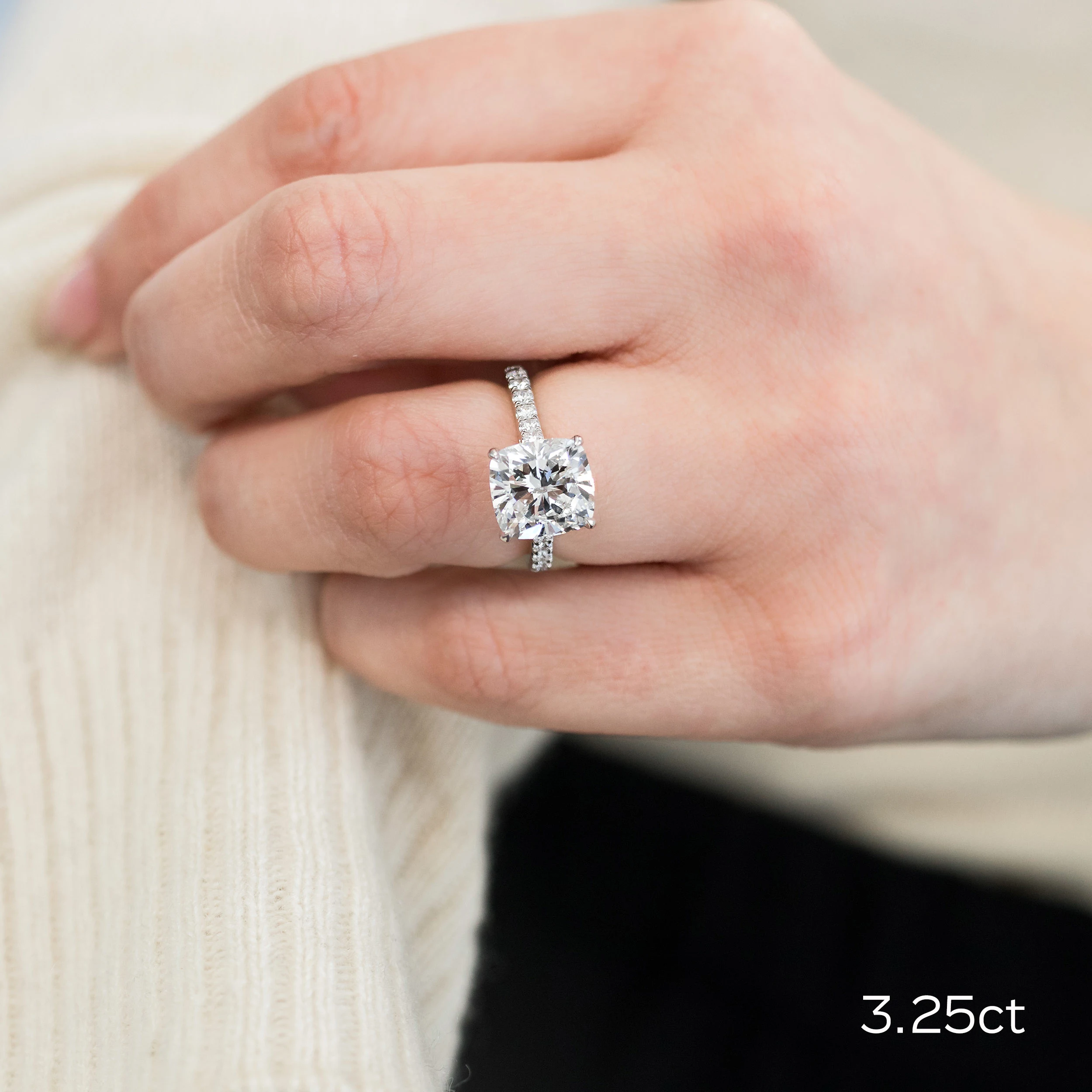 3.5 ct Lab Diamonds set in Platinum Cushion Cathedral Pavé Diamond Engagement Ring
