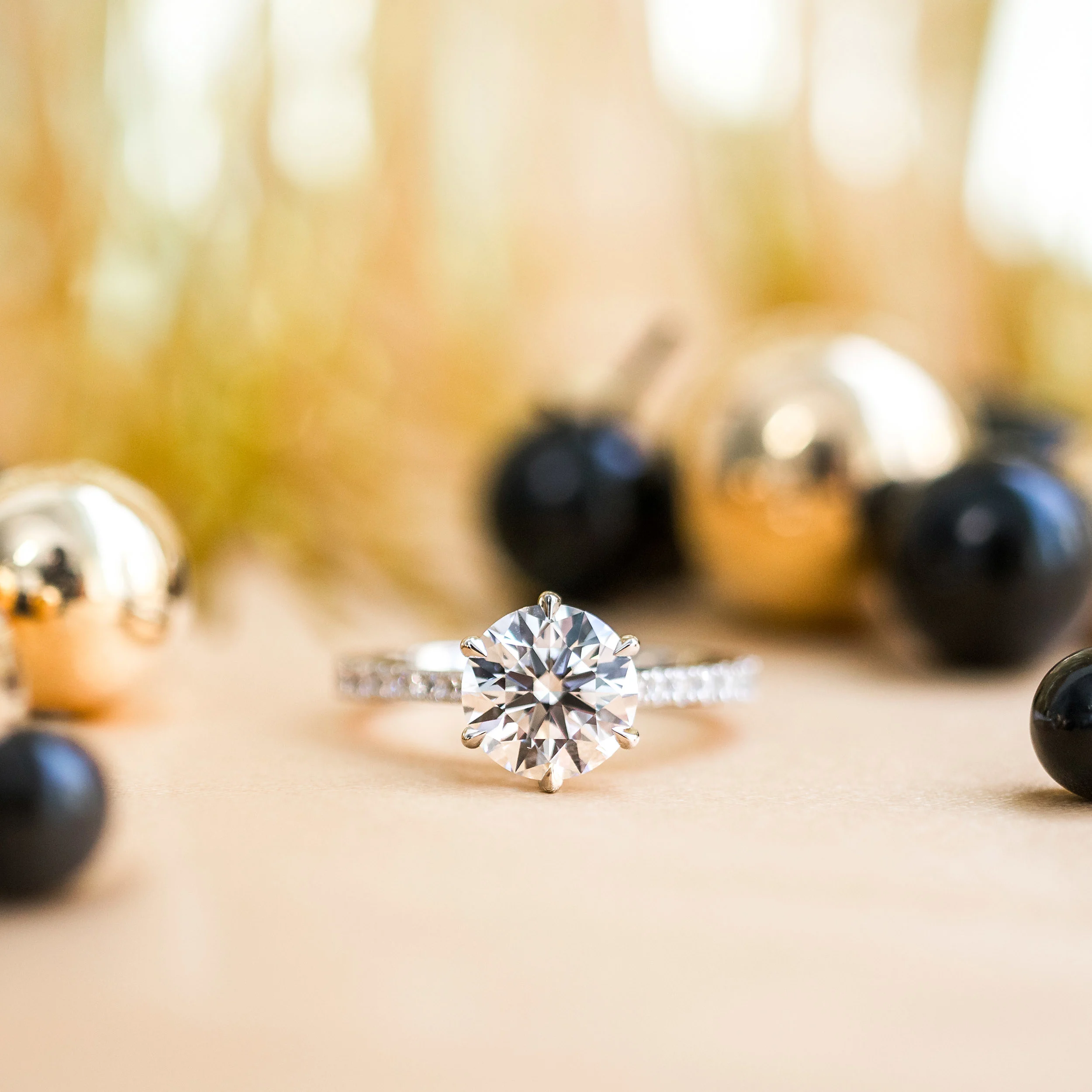 Hand Selected 2.5 ct Lab Created Diamonds set in Platinum Custom Diamond Band Diamond Engagement Ring (Main View)
