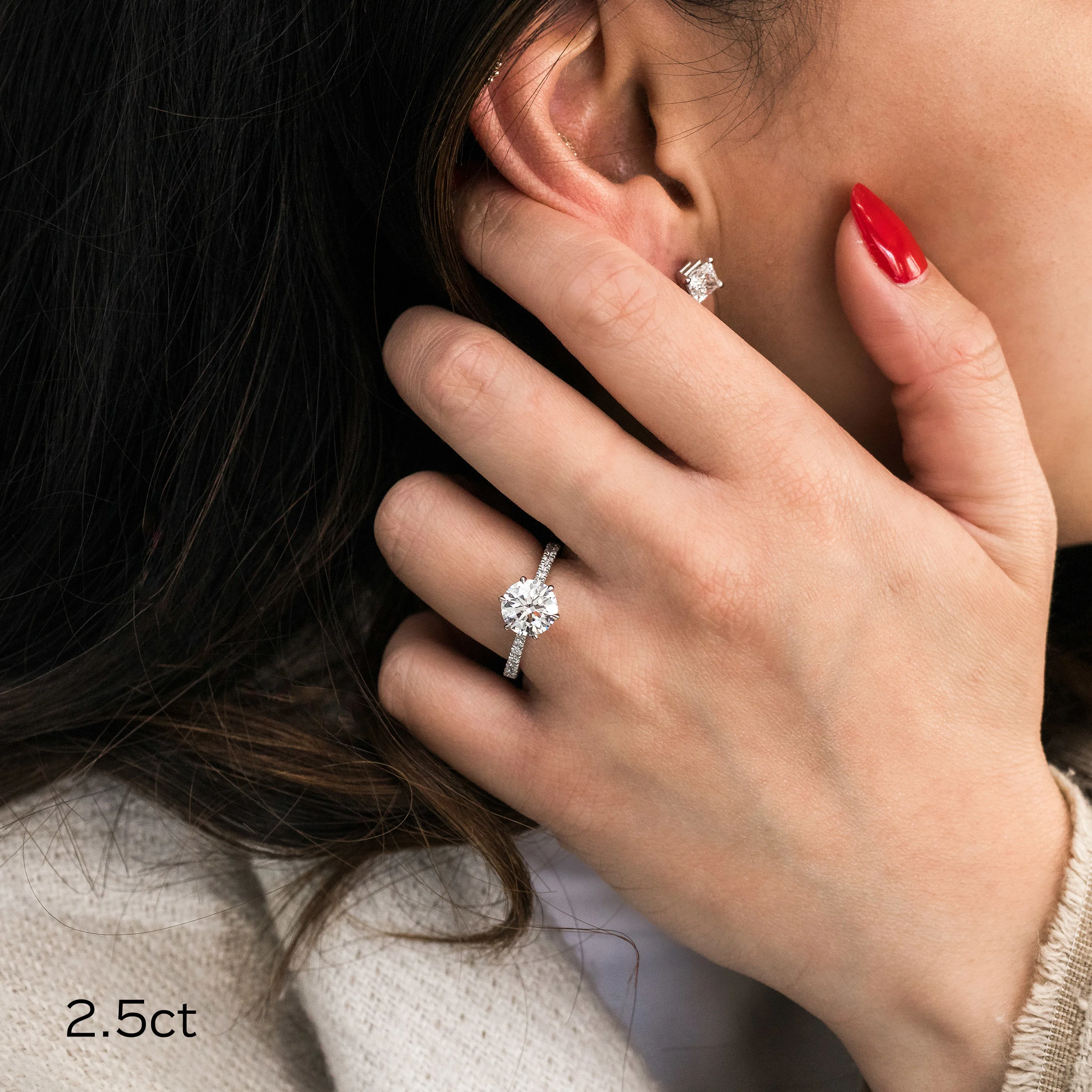 Platinum Custom Diamond Band Diamond Engagement Ring featuring 2.5 ct Lab Grown Diamonds ()