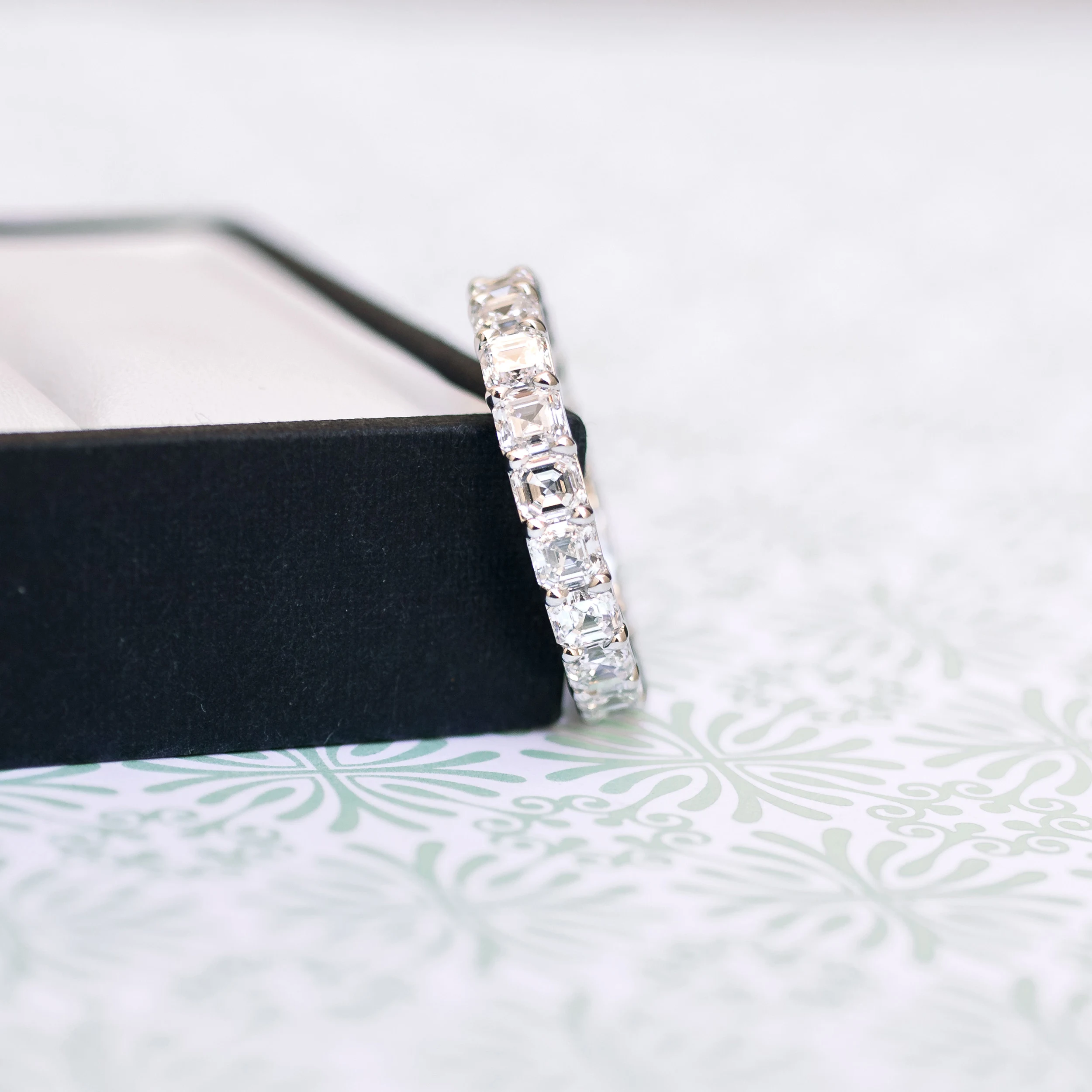 High Quality 4.0 ct Diamonds set in Platinum Asscher Eternity Band (Side View)