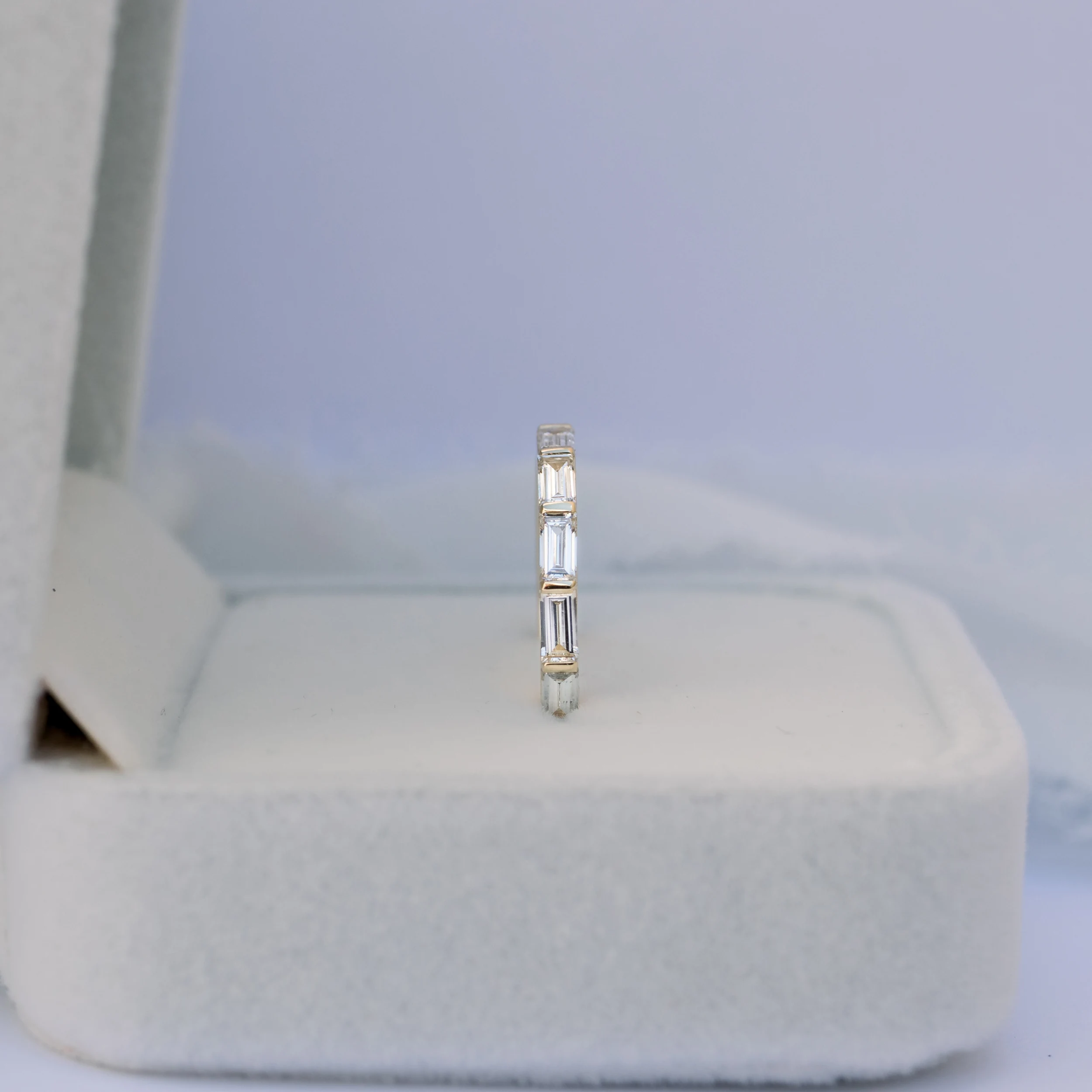 Exceptional Quality 1.1 ct Lab Diamonds set in 14k Yellow Gold Baguette East-West Three Quarter Band in 14k Yellow Gold 1.1ctw (Side View)