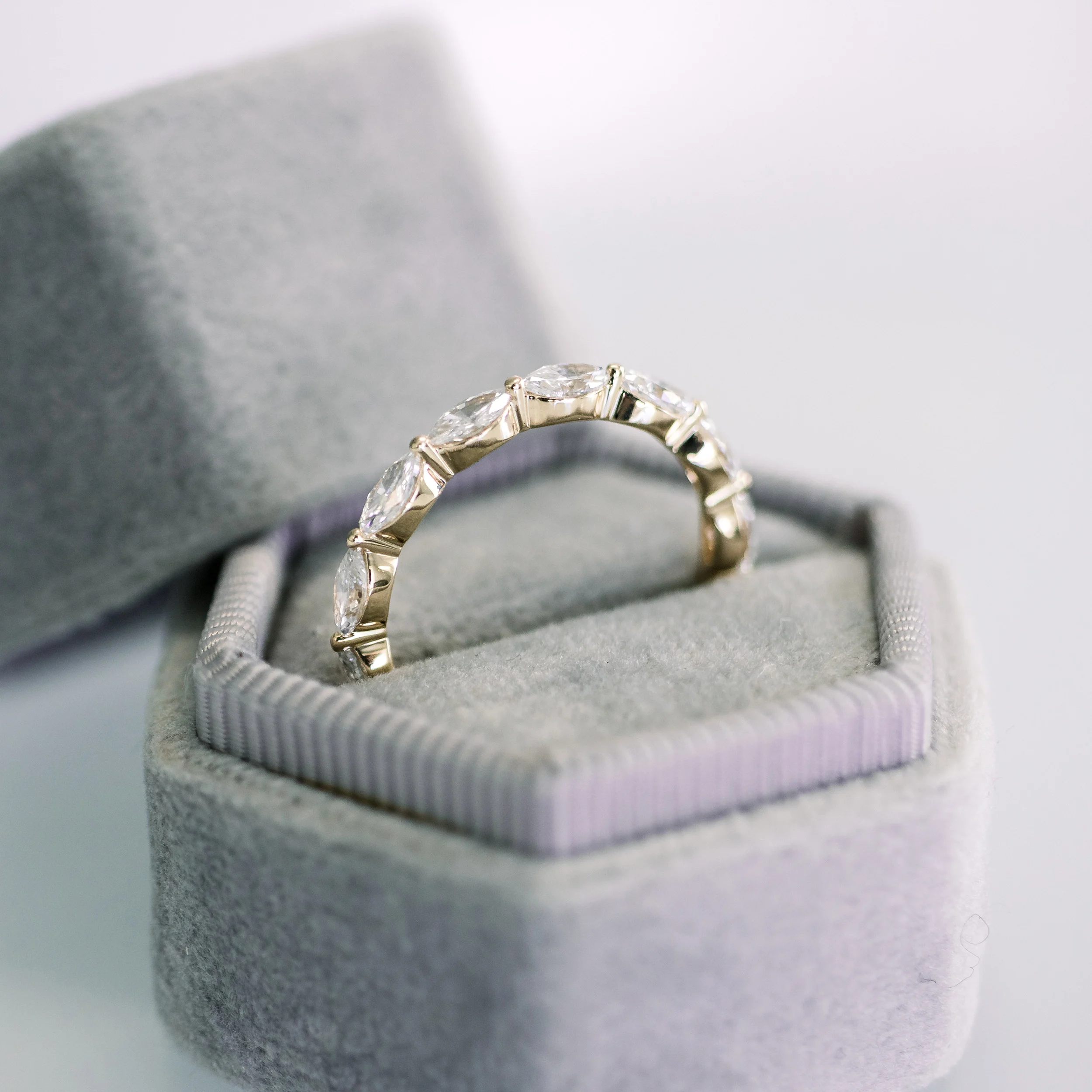 14k Yellow Gold Marquise East-West Three Quarter Band featuring 1.0 Carat Lab Diamonds (Profile View)