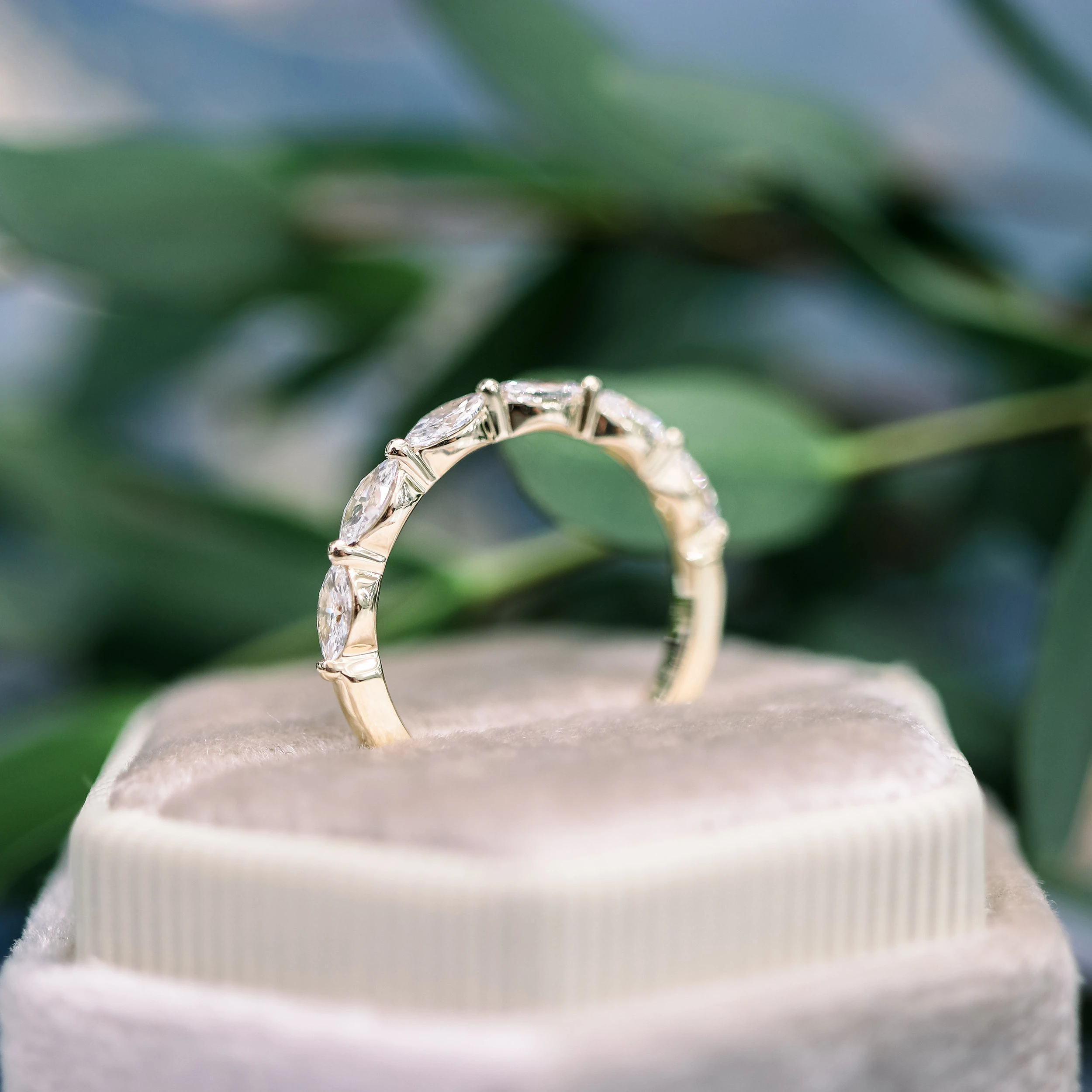 Yellow Gold Marquise East-West Half Band featuring Hand Selected 0.7 Carat Lab Grown Diamonds (Profile View)