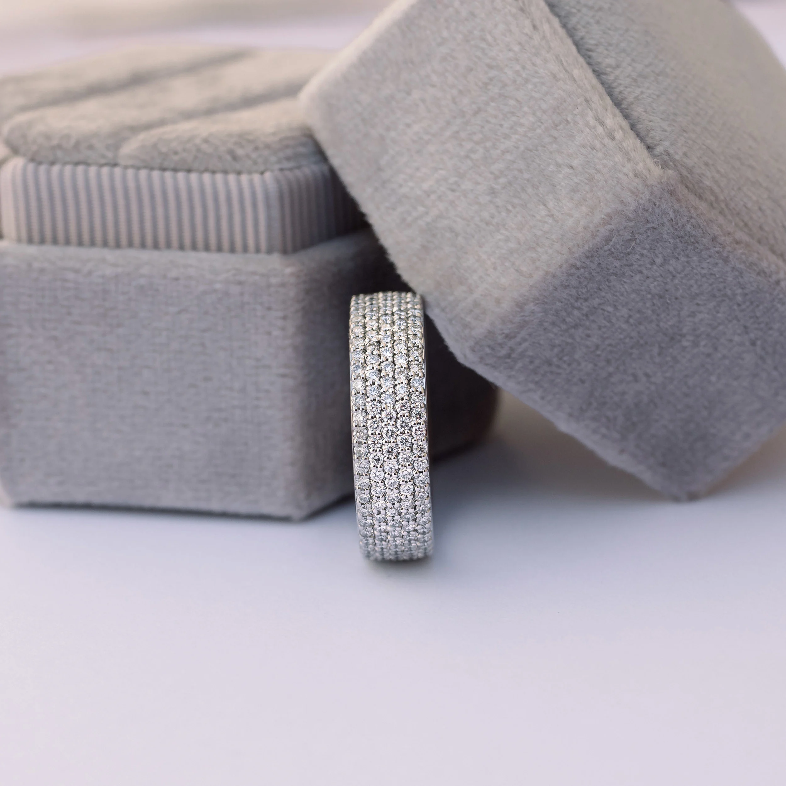 Hand Selected 1.5 Carat Round Lab Diamonds set in Platinum Five Row Pavé Eternity Band (Side View)