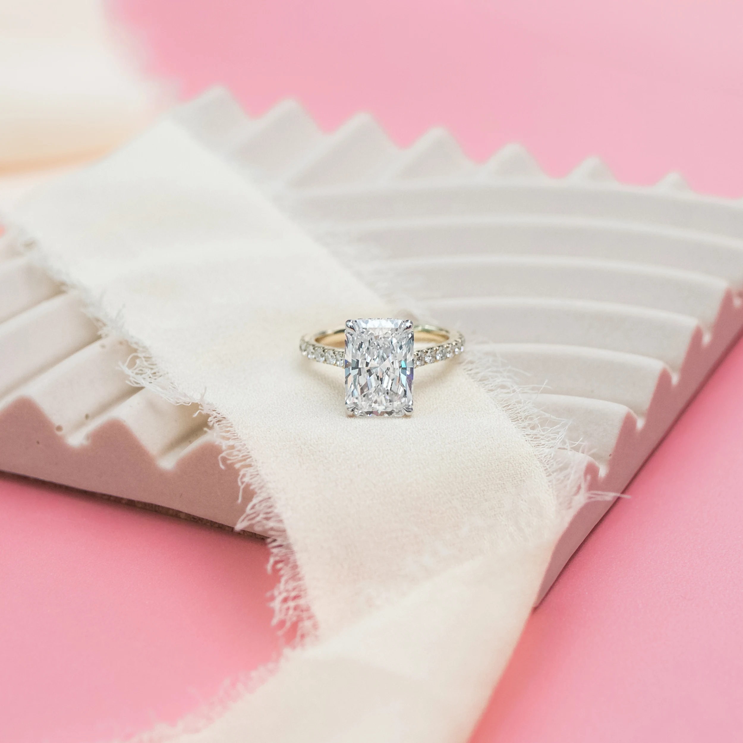Radiant Petite Four Prong Pavé Diamond Engagement Ring