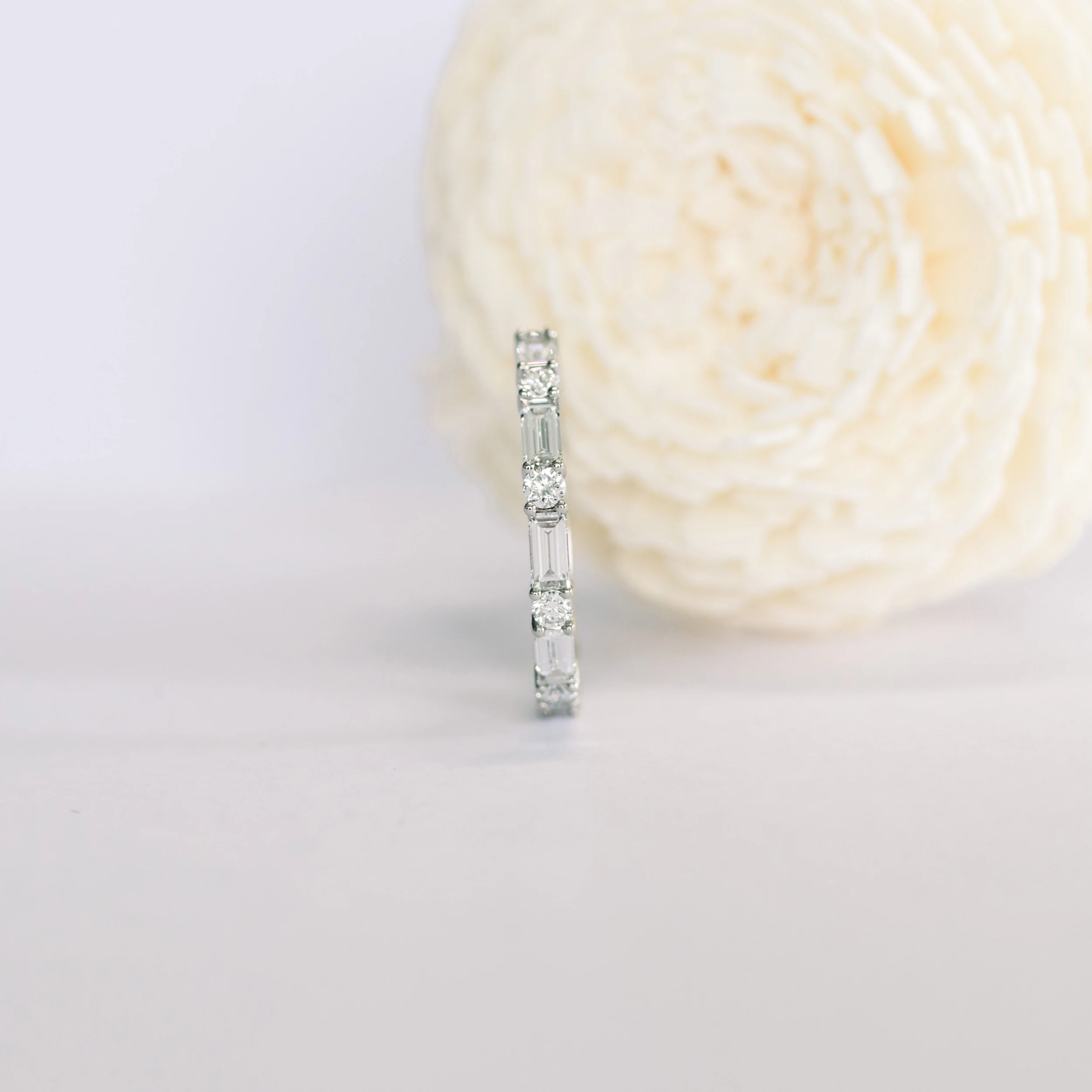 Platinum Baguette and Round Three Quarter Band featuring Hand Selected 1.0 ct Lab Diamonds (Side View)