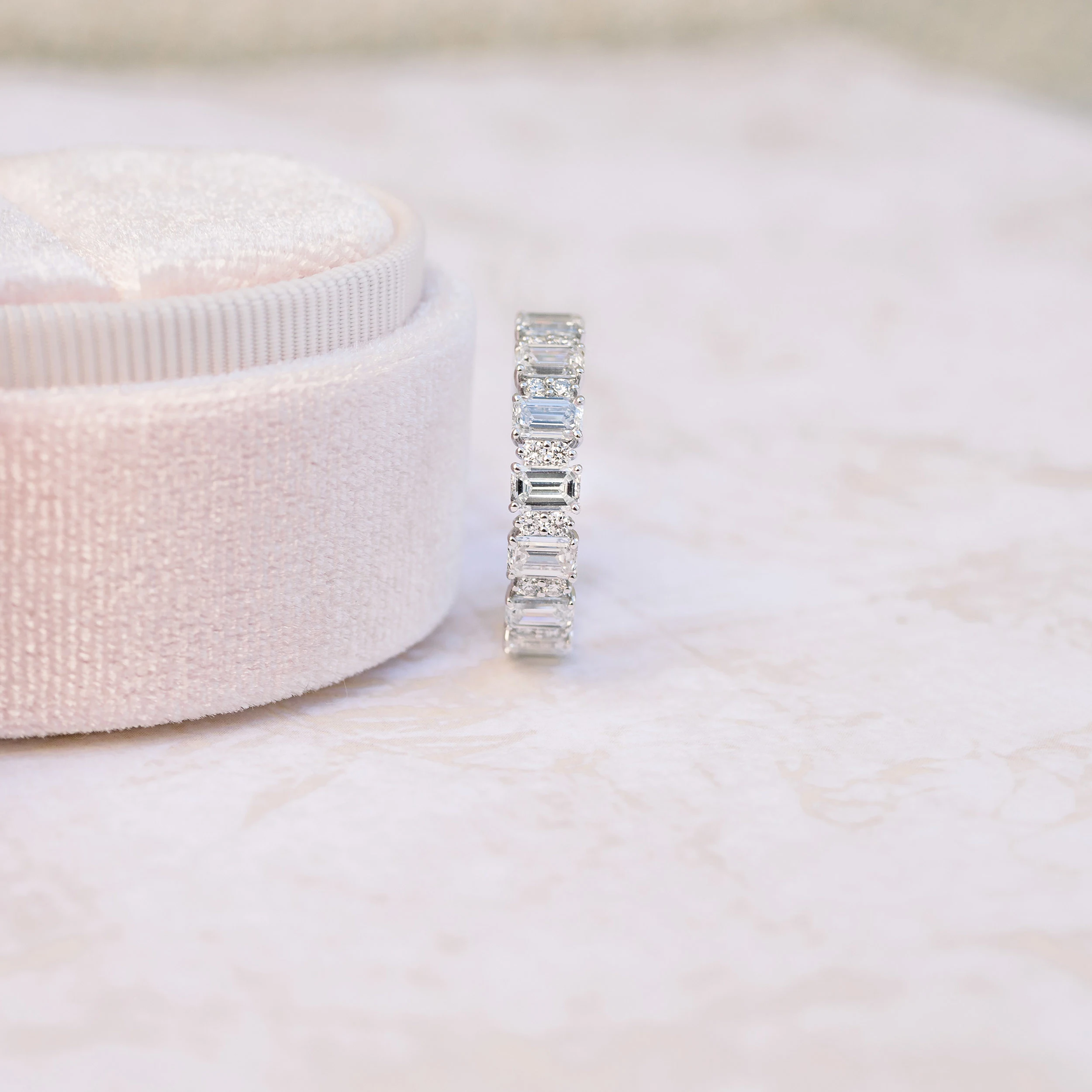 3.3 ct Lab Diamonds set in Platinum Emerald and Round Eternity Band (Side View)
