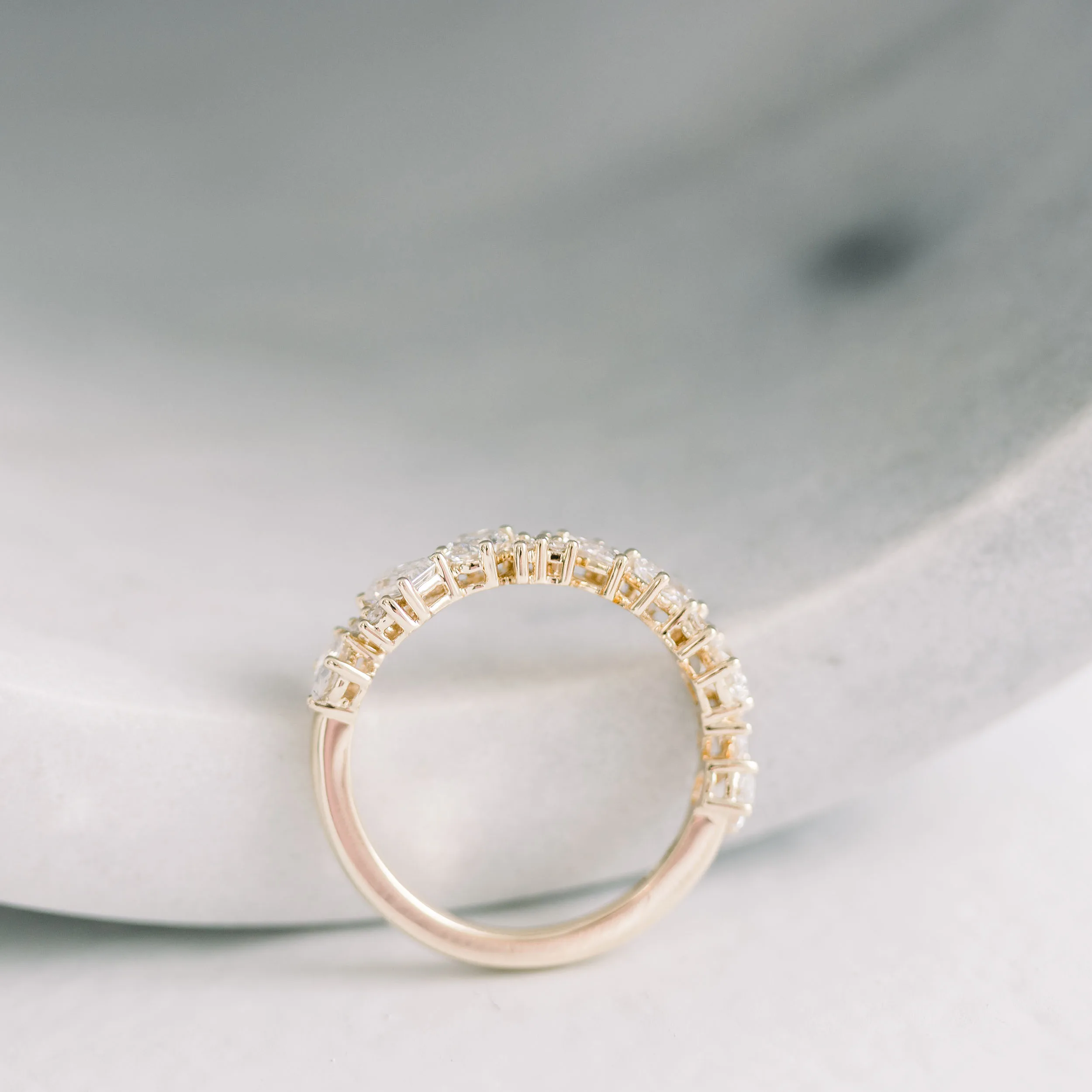 High Quality 1.25 ct Man Made Diamonds set in 14k Yellow Gold Cassie Half Band in 14k Yellow Gold 1.25ctw (Profile View)