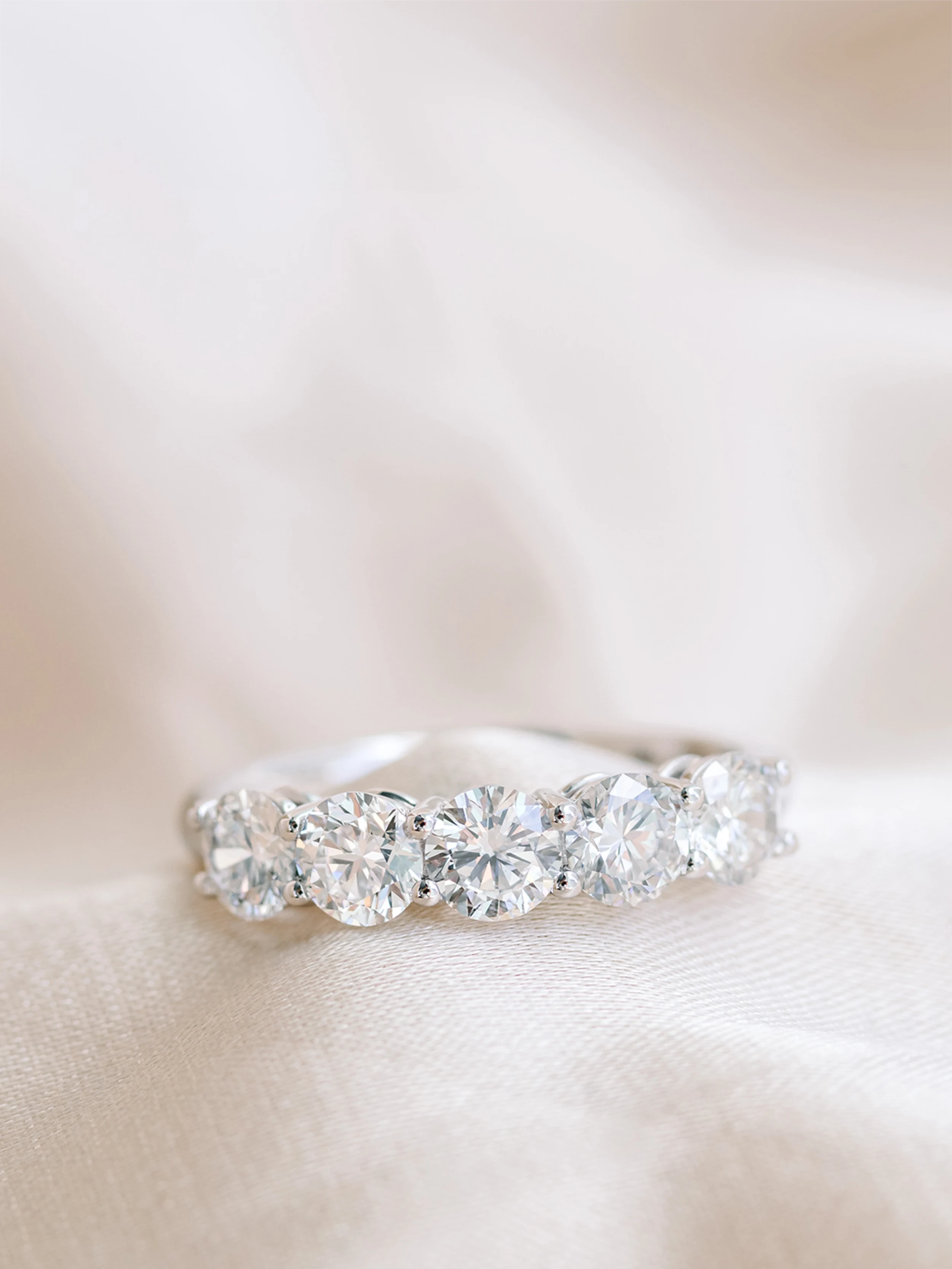 French U Five Stone featuring High Quality Round Diamonds (Profile View)