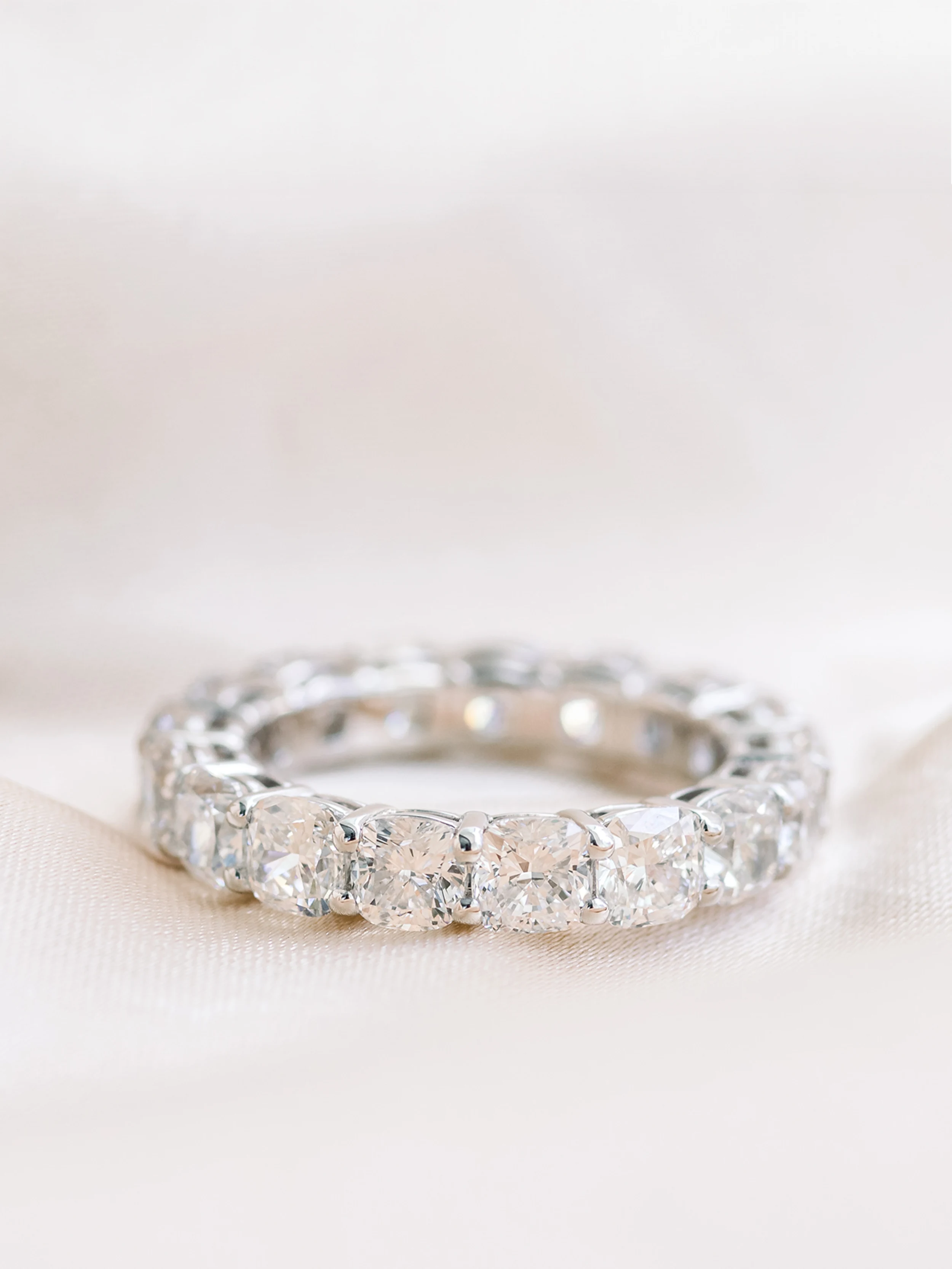 Cushion Eternity Band featuring Lab Diamonds (Profile View)